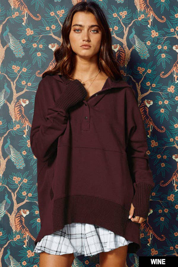 IT1160B French Terry Oversized Solid Hoodie Top BUCKETLIST