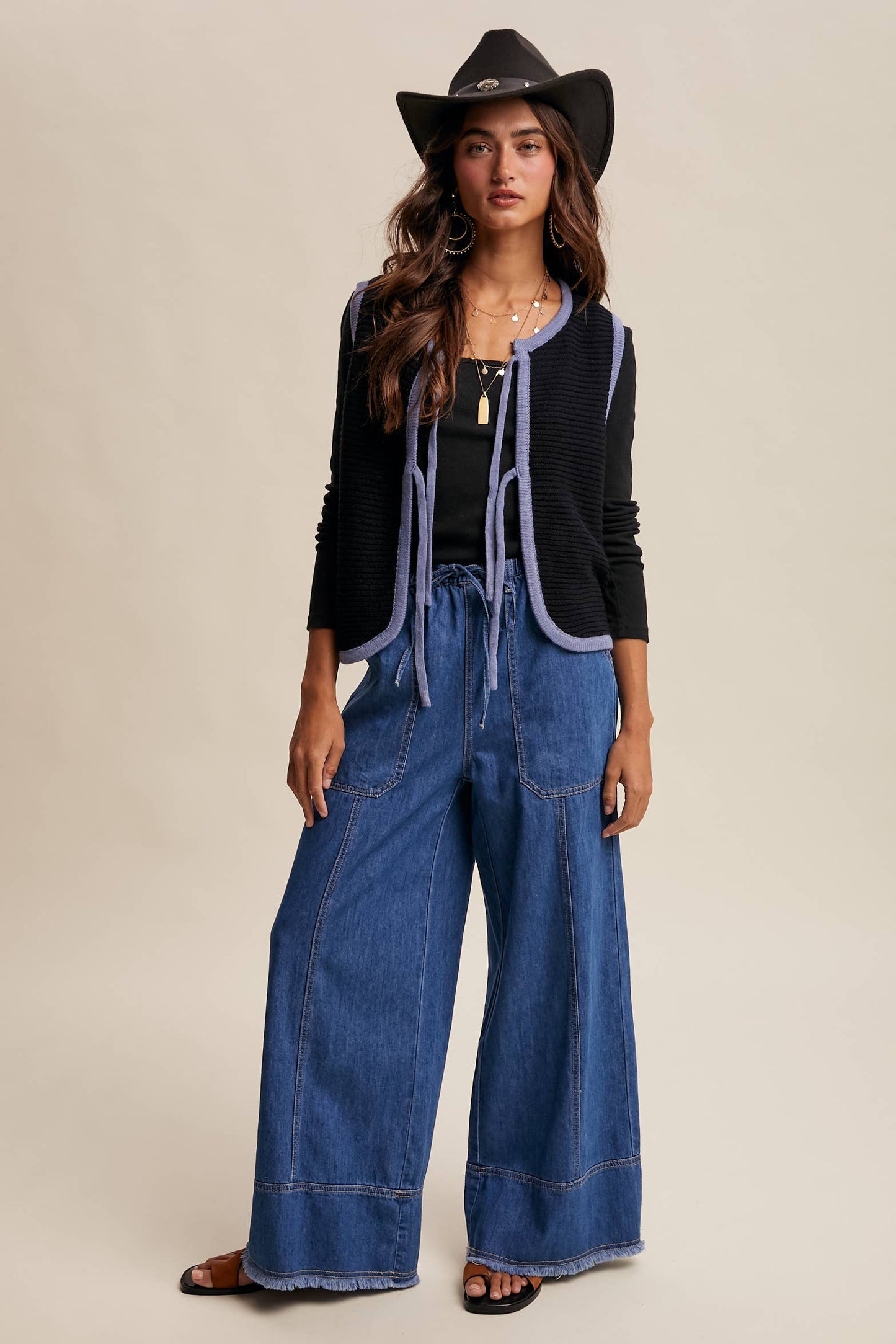 Two-Tone Tie Front Knit Vest LSW0997 Listicle