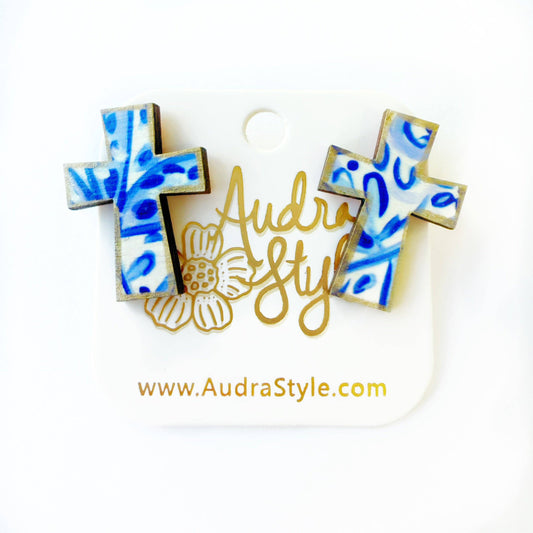 Blue and White Cross Stud - Colorful Earring Audra Style