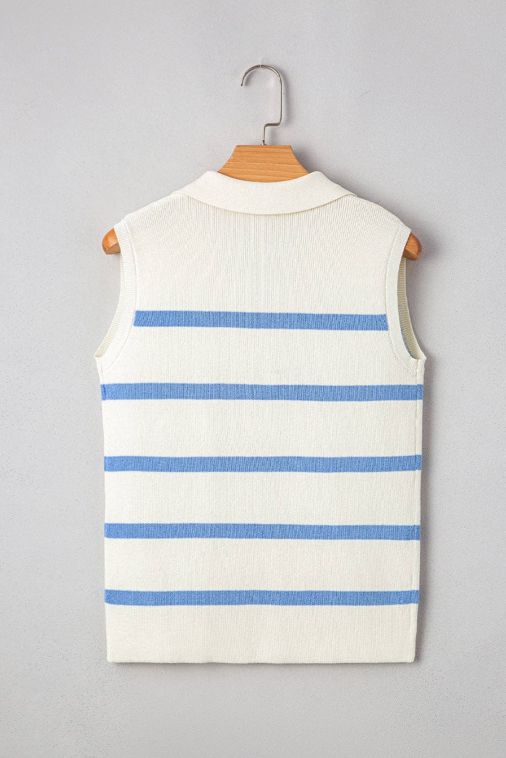 Stripe Collared V-Neck Sleeveless Sweater Top
