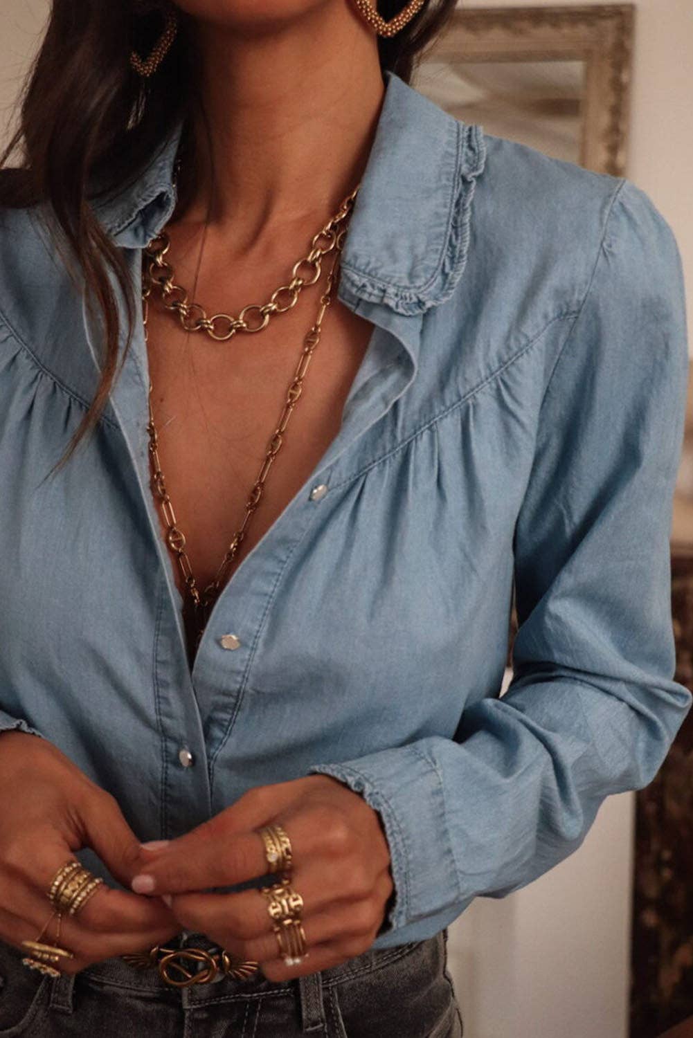 Turn-down Collar Chambray Shirt