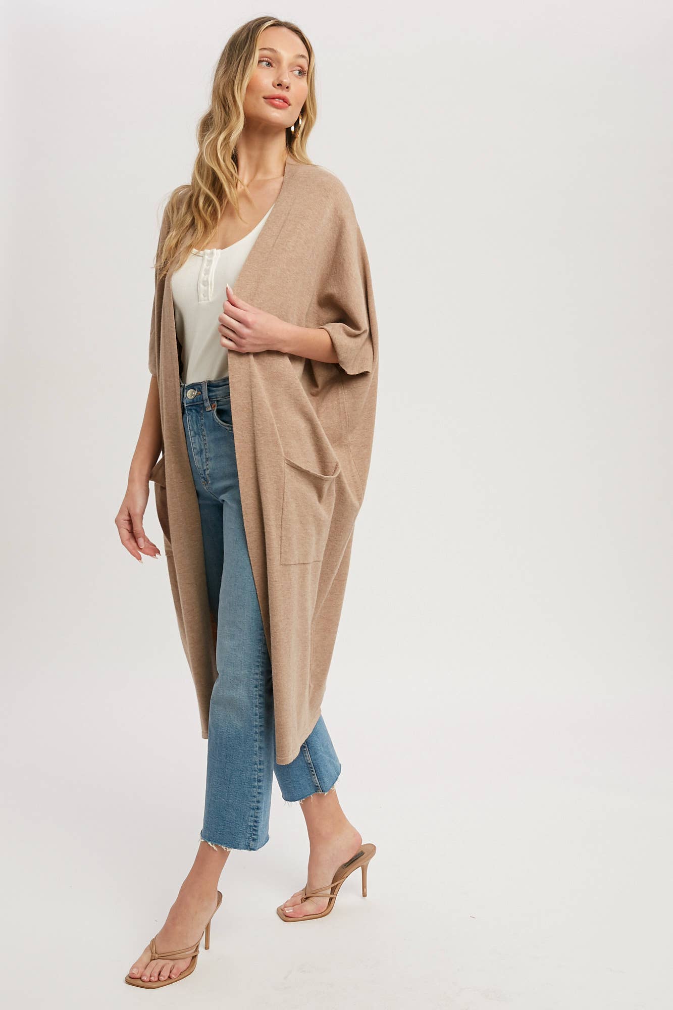 SOFT YARN OVERSIZED 3/4 SLEEVE CARDIGAN Bluivy