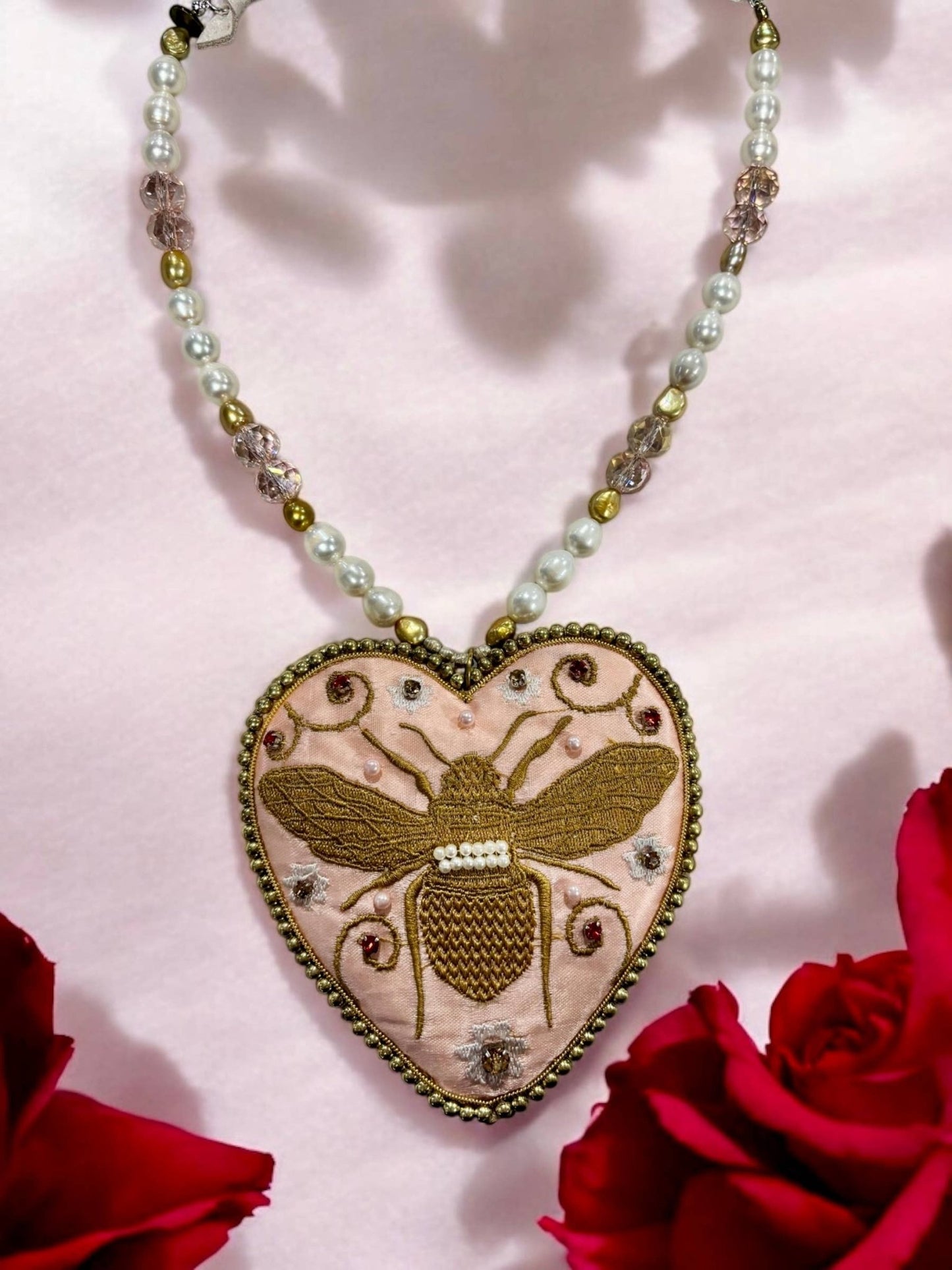 Embroidered Satin Velvet Bee Necklace - 926 West
