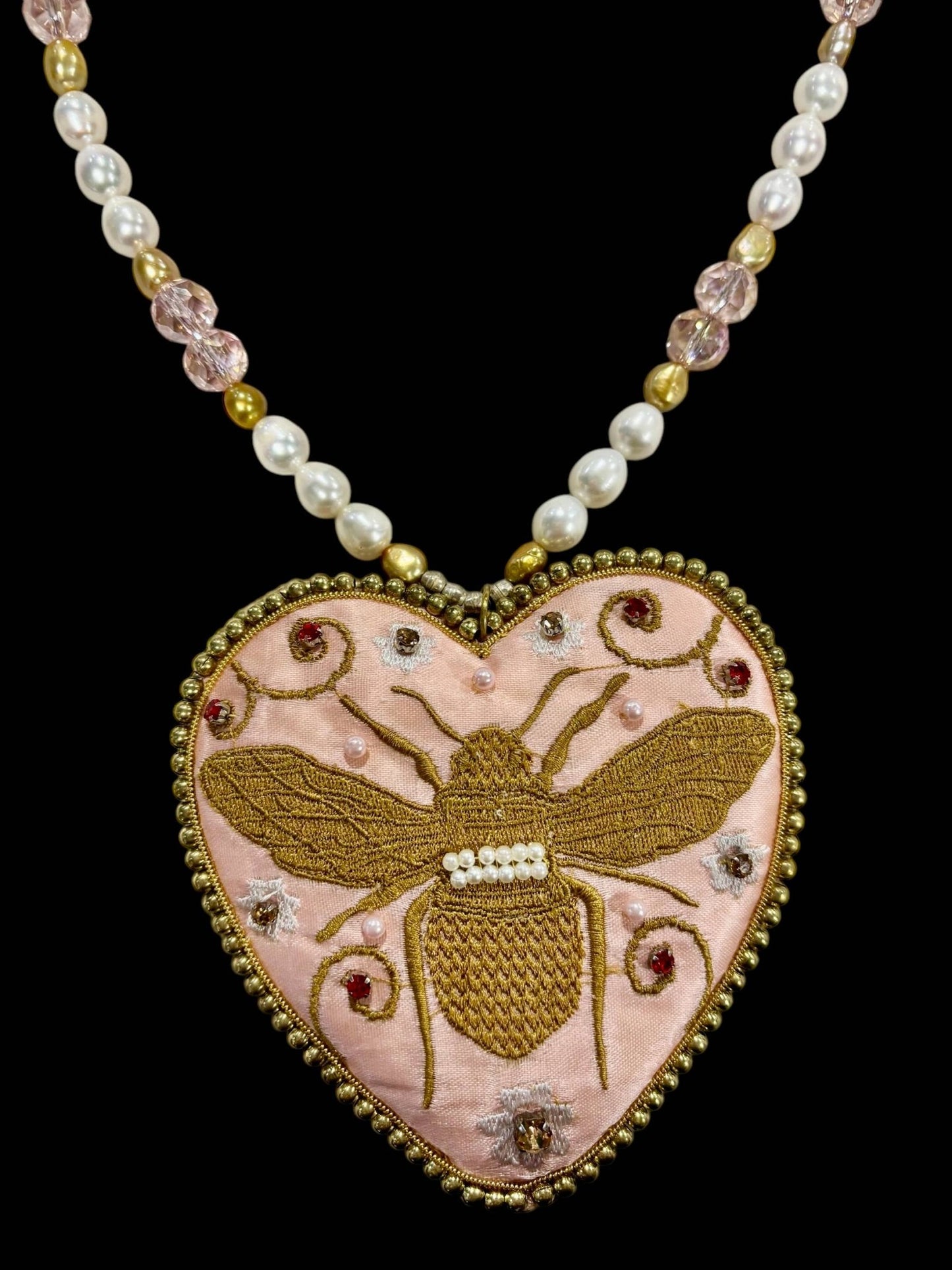 Embroidered Satin Velvet Bee Necklace - 926 West