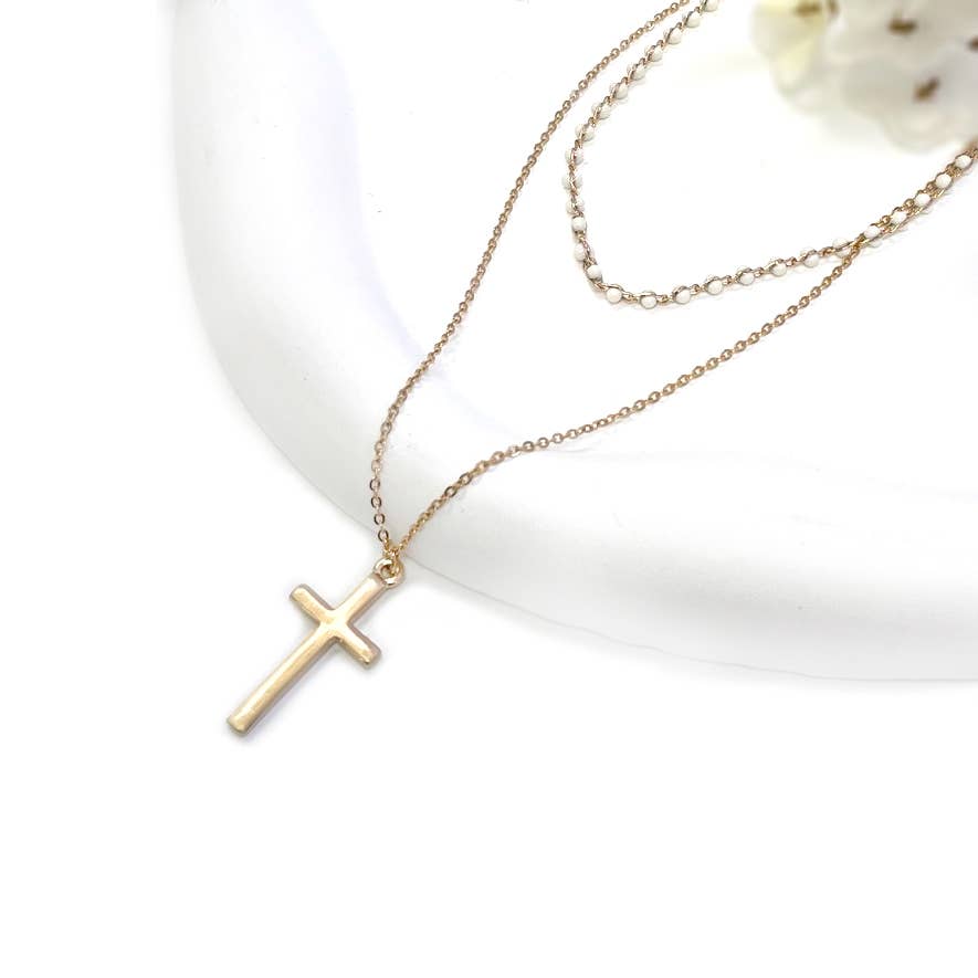 Epoxy Enamel Beaded Chain with Cross Pendant Necklace - 926 West