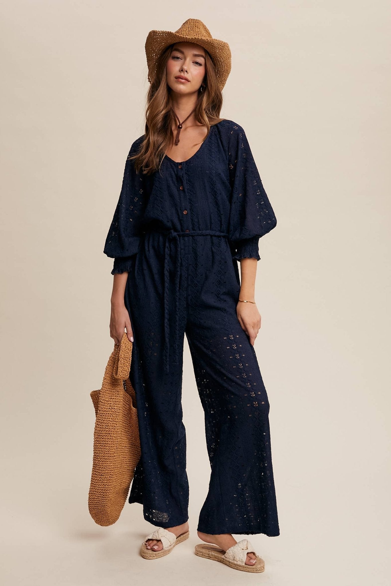 Eyelet Lace Wide Leg Jumpsuit - 926 West