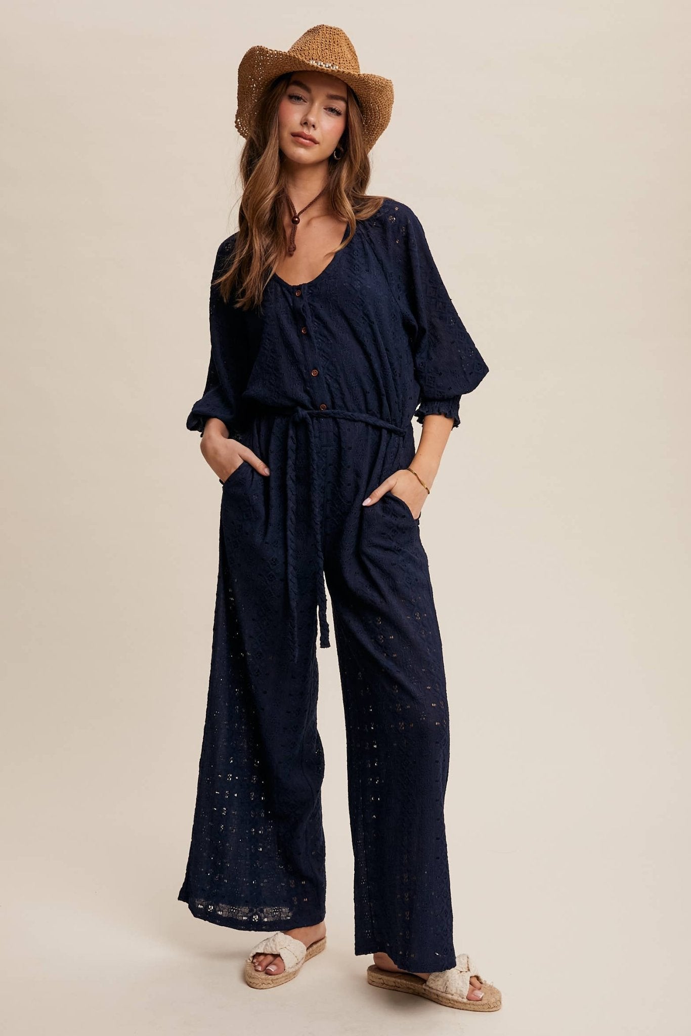 Eyelet Lace Wide Leg Jumpsuit - 926 West