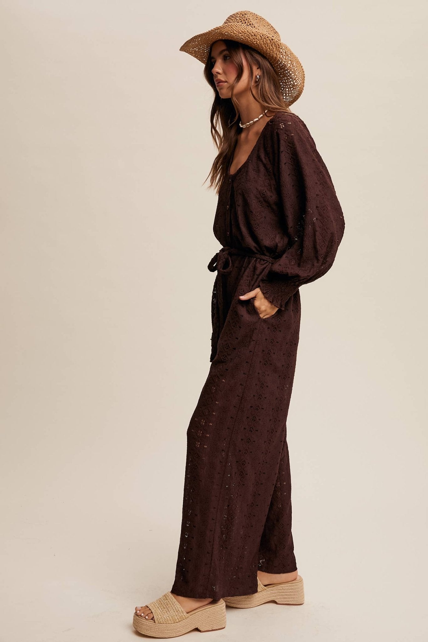 Eyelet Lace Wide Leg Jumpsuit - 926 West