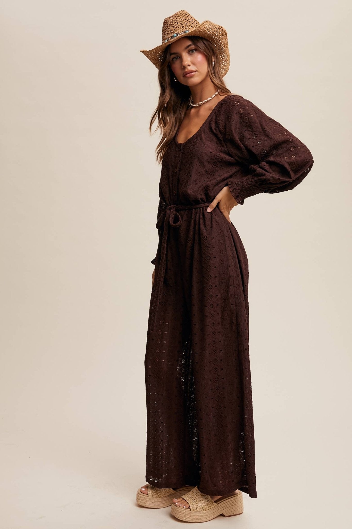 Eyelet Lace Wide Leg Jumpsuit - 926 West