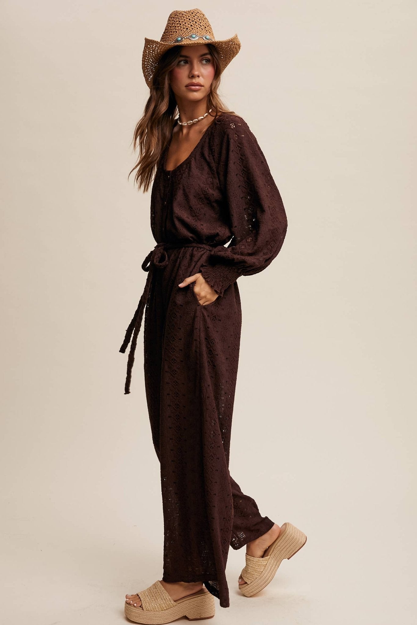 Eyelet Lace Wide Leg Jumpsuit - 926 West