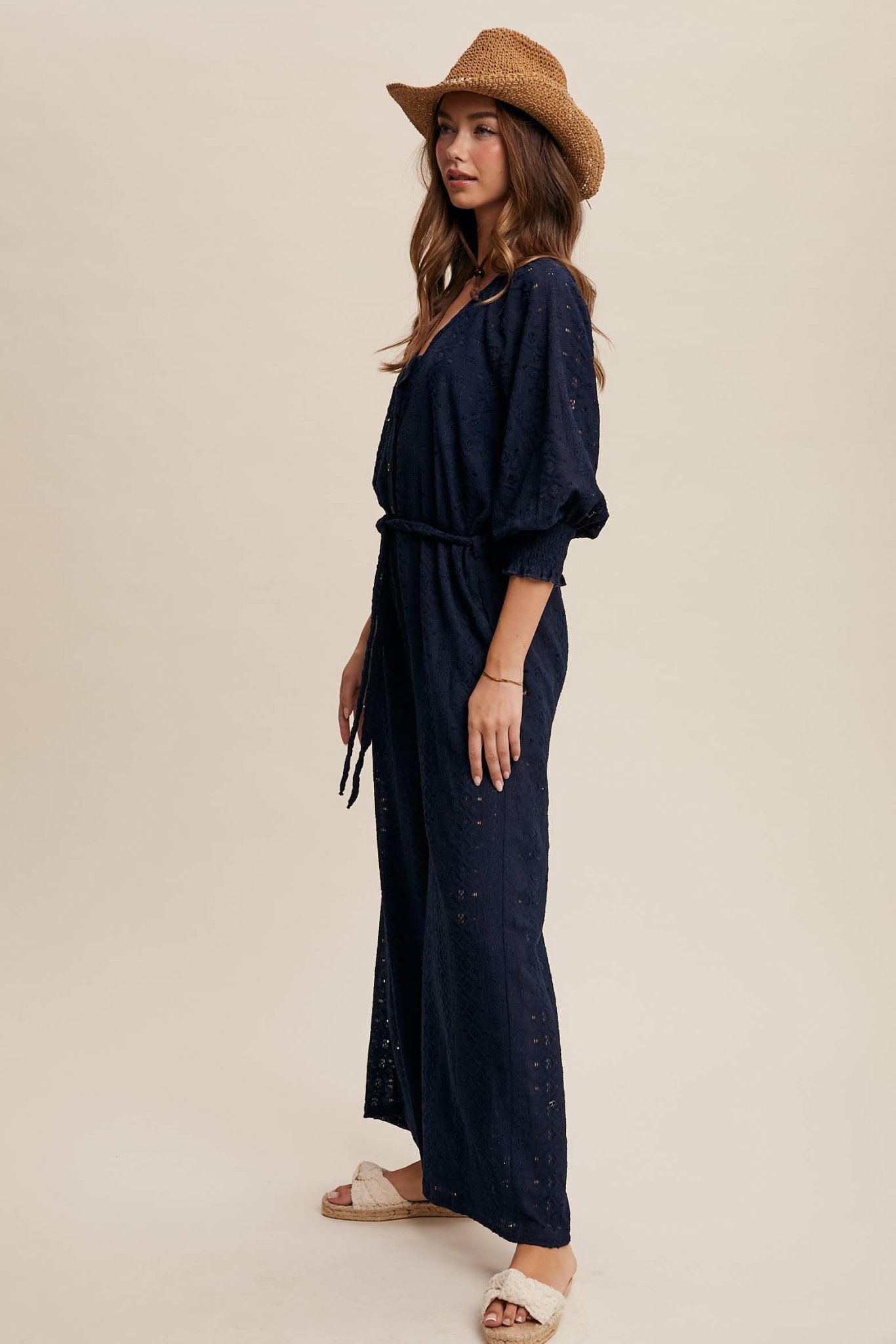 Eyelet Lace Wide Leg Jumpsuit - 926 West