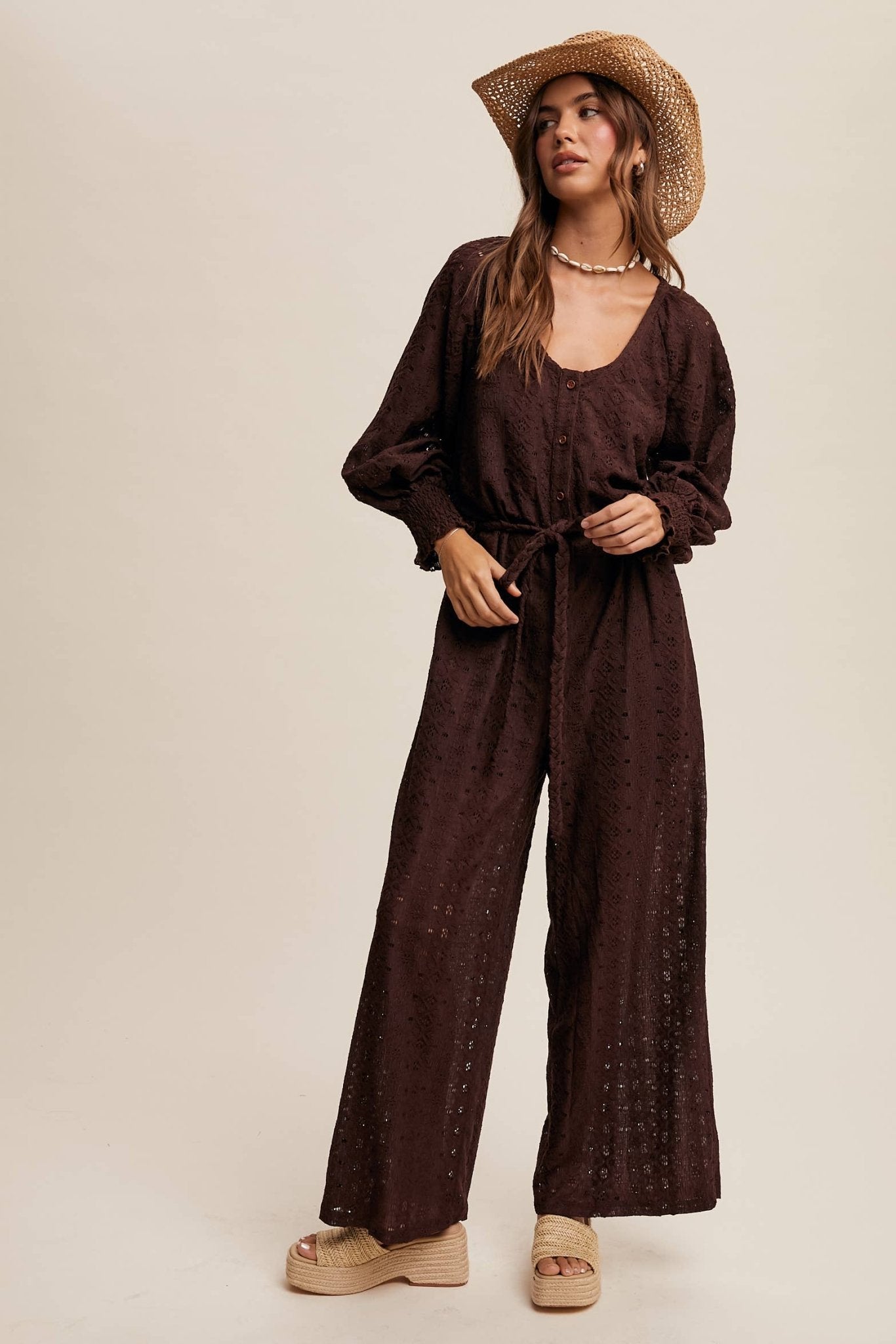 Eyelet Lace Wide Leg Jumpsuit - 926 West