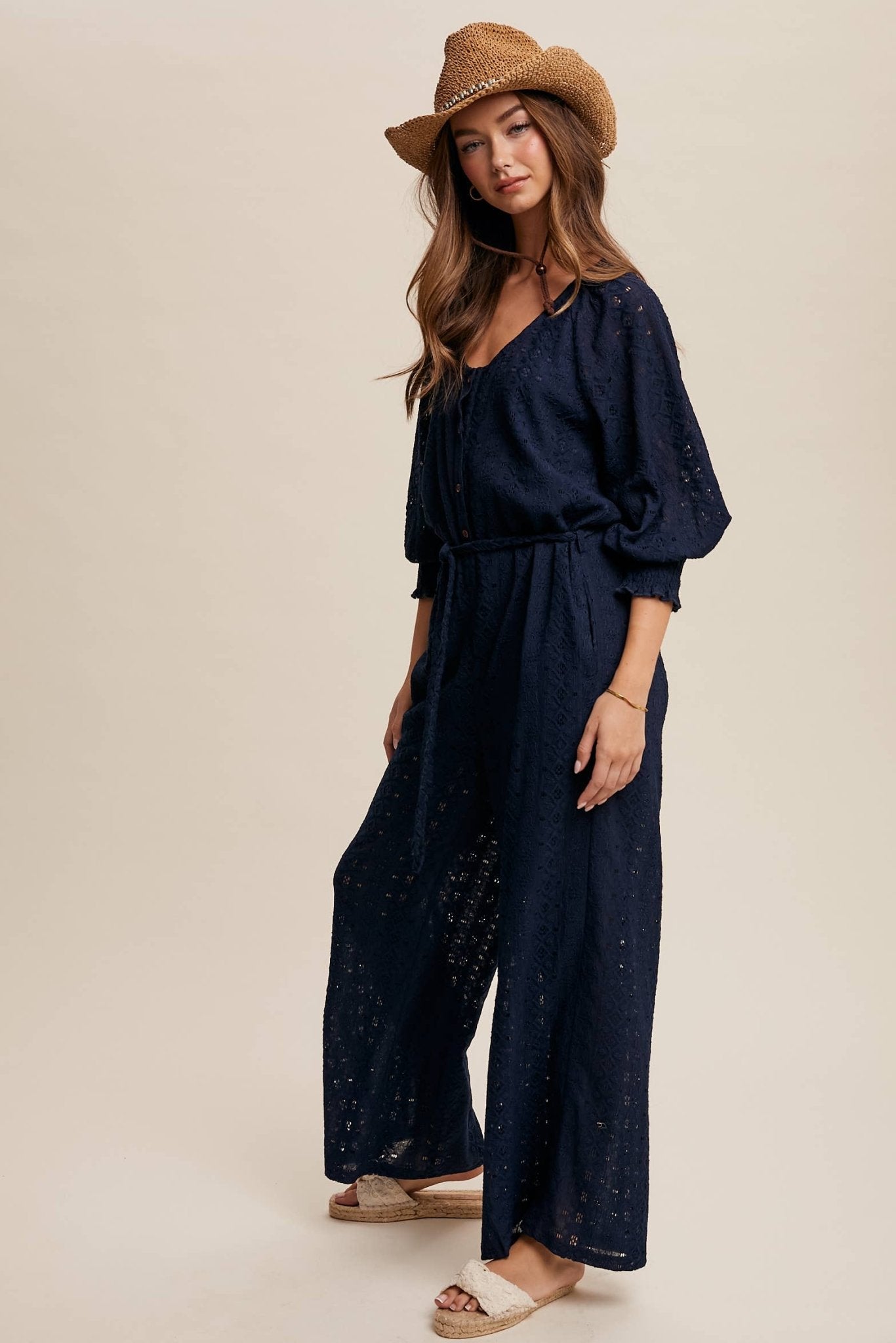 Eyelet Lace Wide Leg Jumpsuit - 926 West