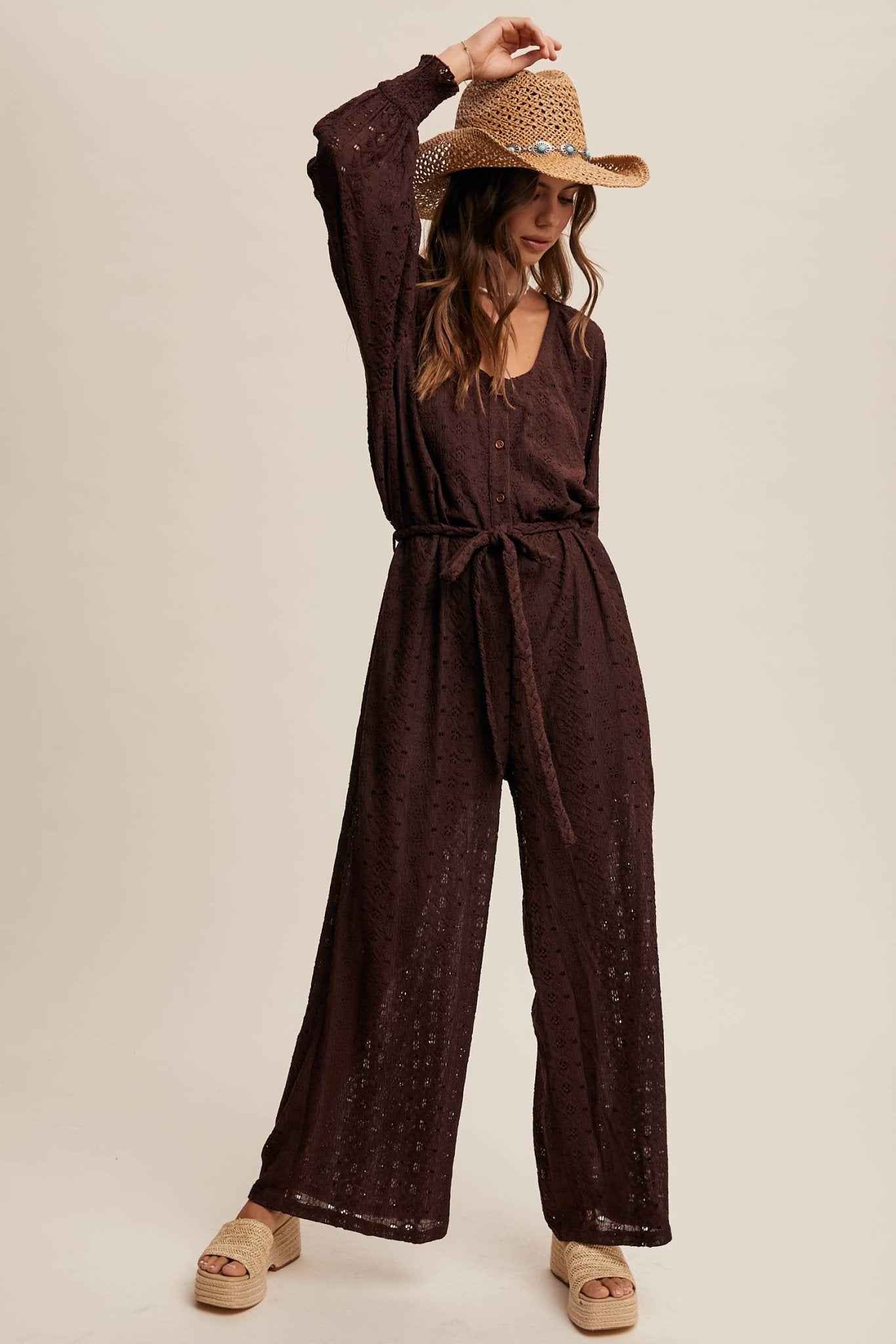 Eyelet Lace Wide Leg Jumpsuit - 926 West