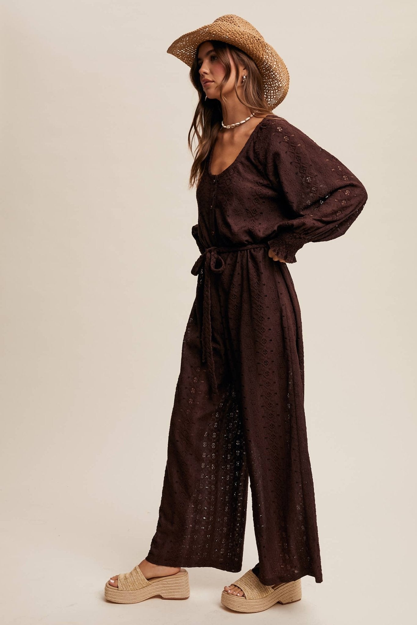 Eyelet Lace Wide Leg Jumpsuit - 926 West