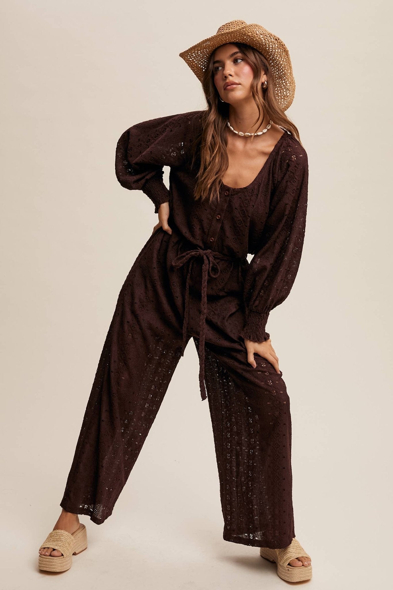 Eyelet Lace Wide Leg Jumpsuit - 926 West