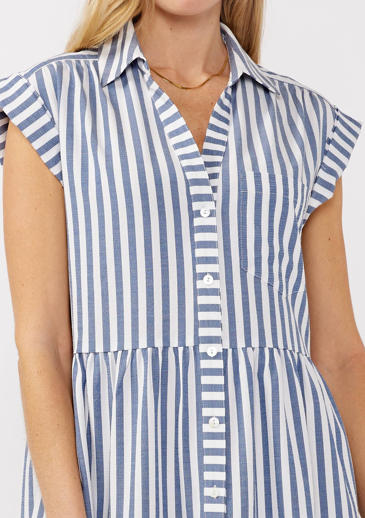 FINAL SALE- Striped Collared Button-Down Tiered Dress