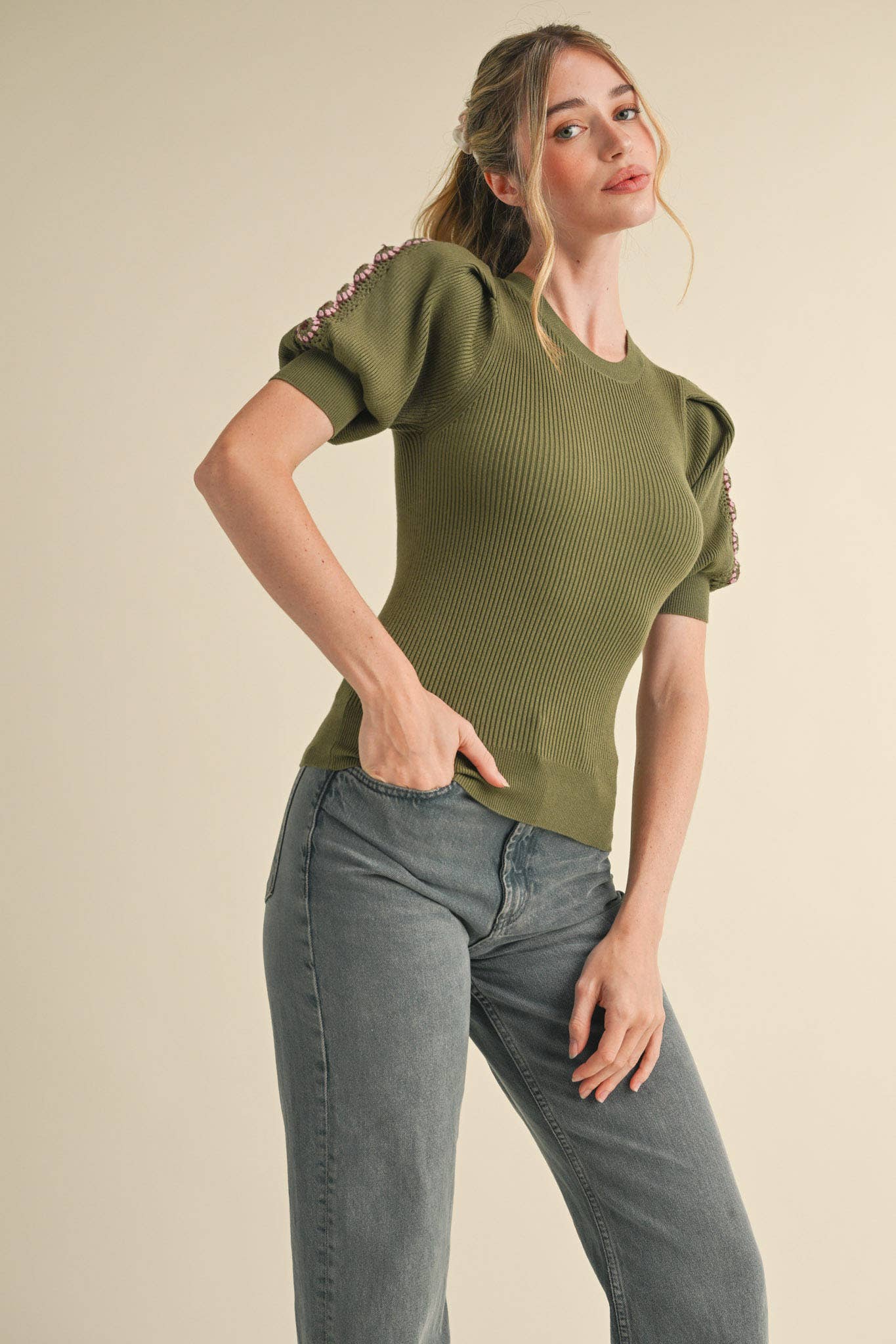 HAND-MADE CROCHET PUFF SLEEVE SWEATER MSW10567 &MERCI