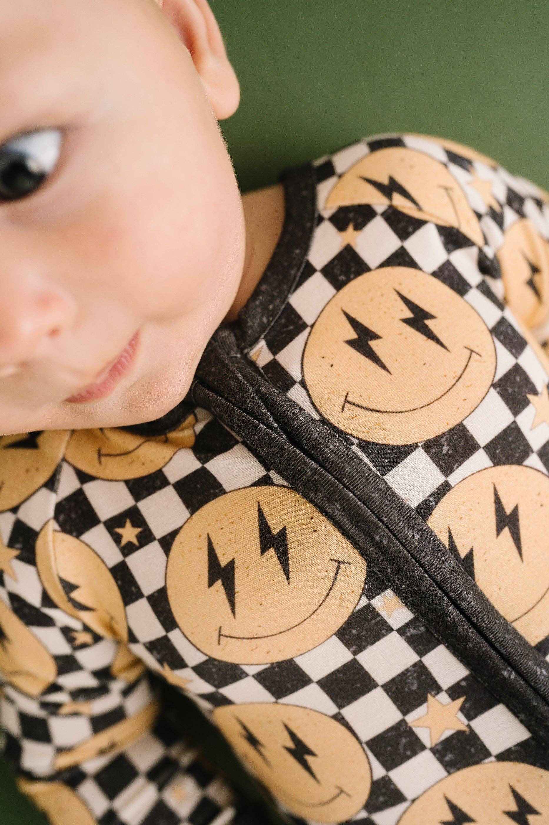 Lightning Checkered Smiley Bamboo Sleeper Emerson+Ivory