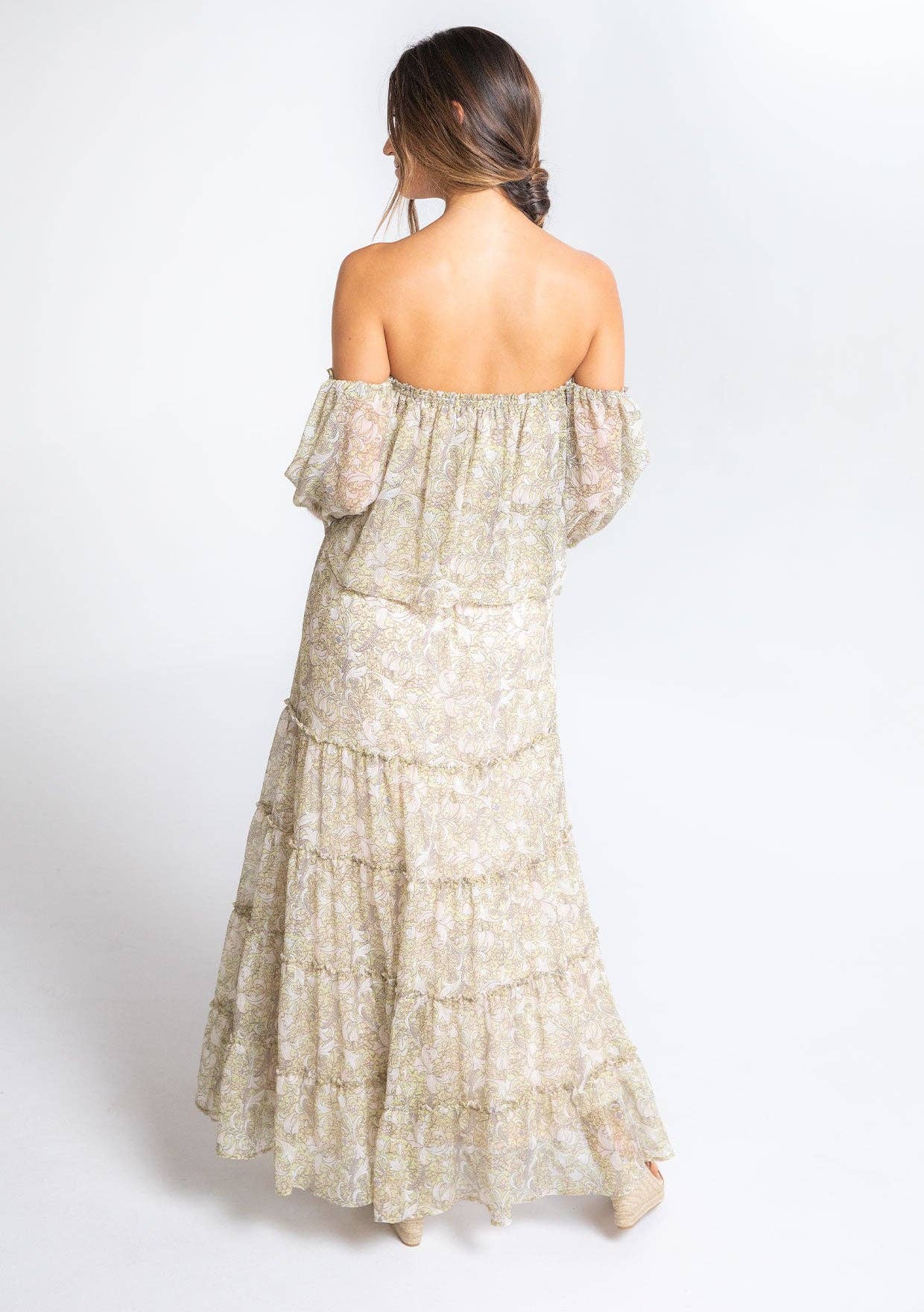 Paisley Off Shoulder Long Sleeve Maxi Dress