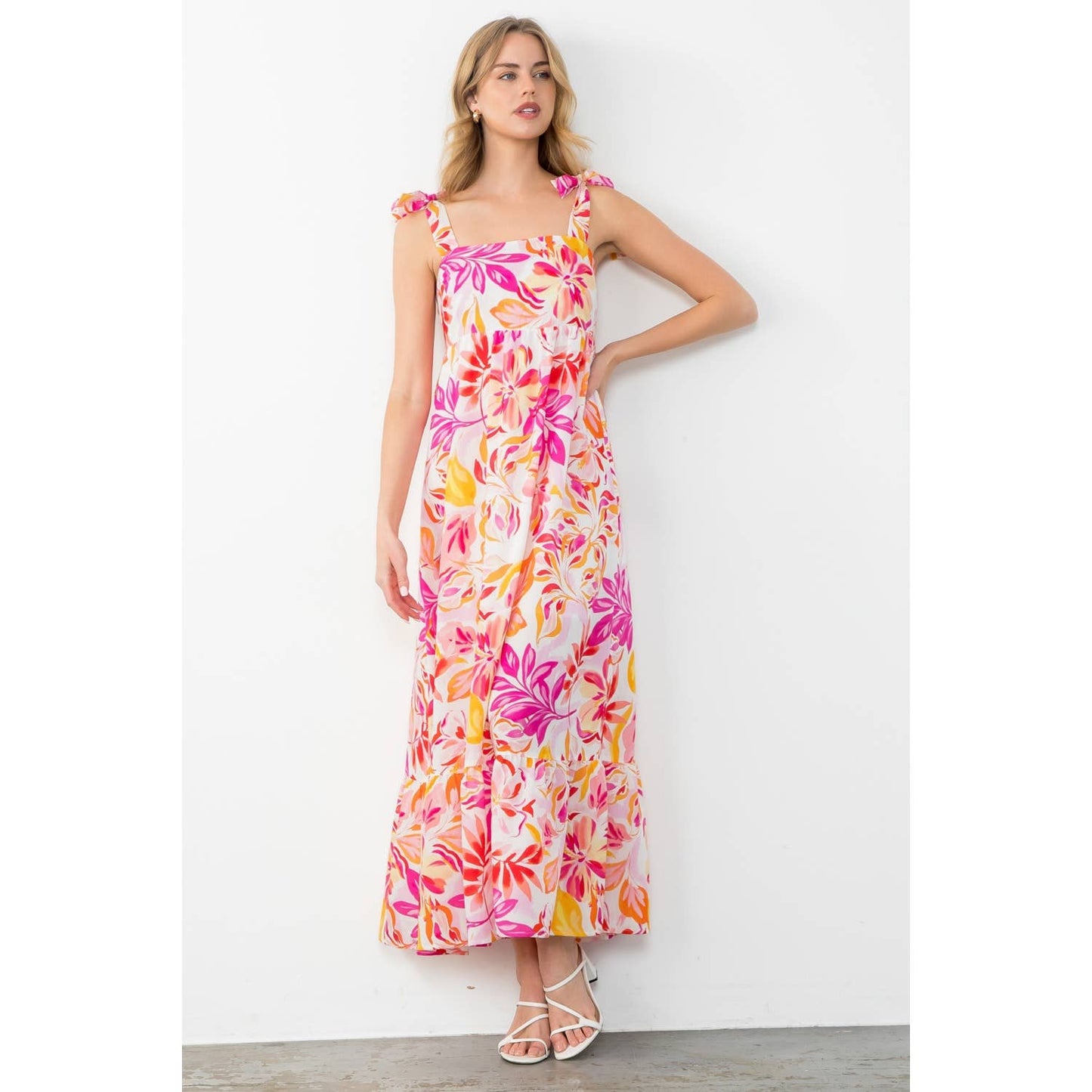 Tie Strap Floral Print Dress