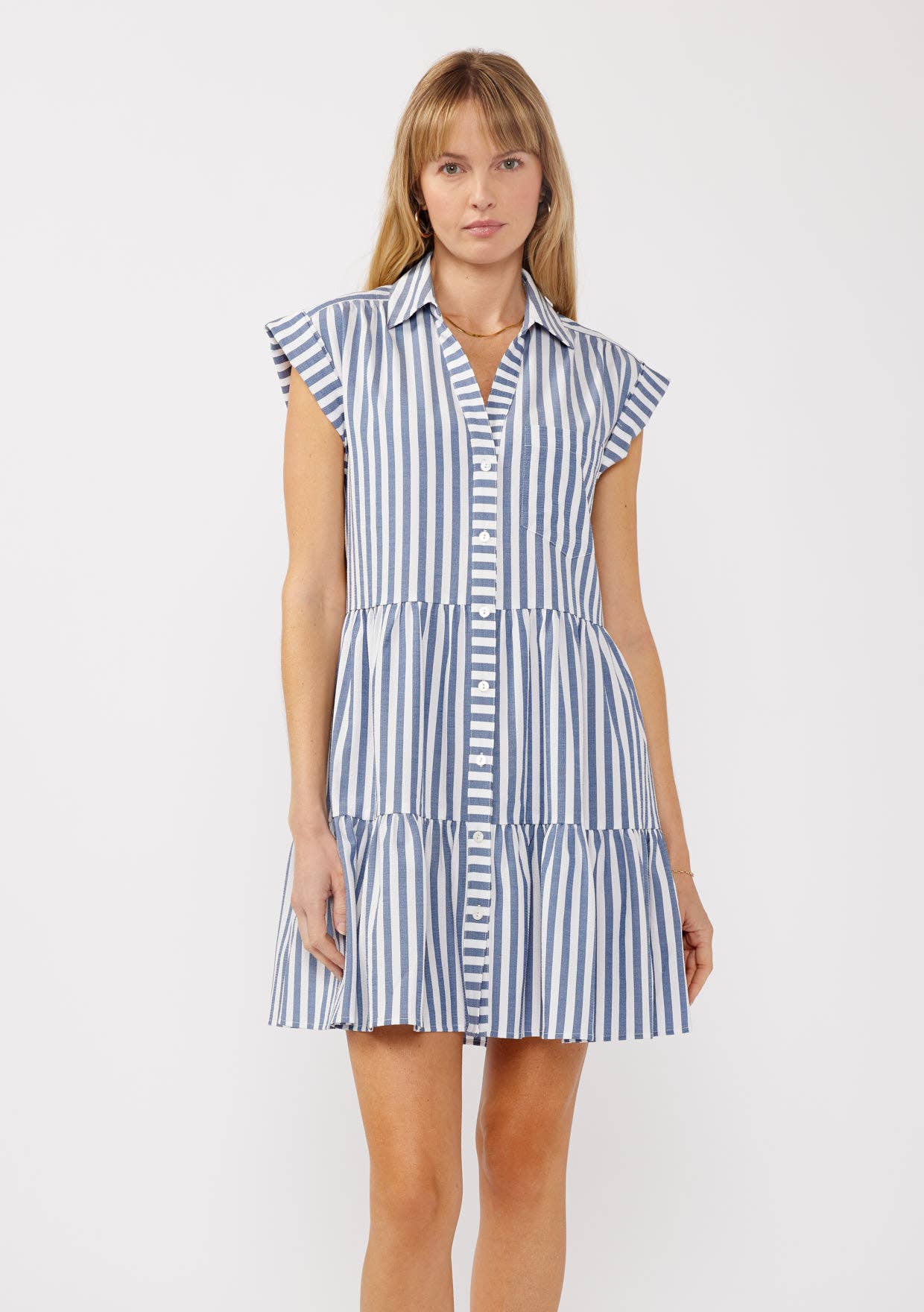 FINAL SALE- Striped Collared Button-Down Tiered Dress