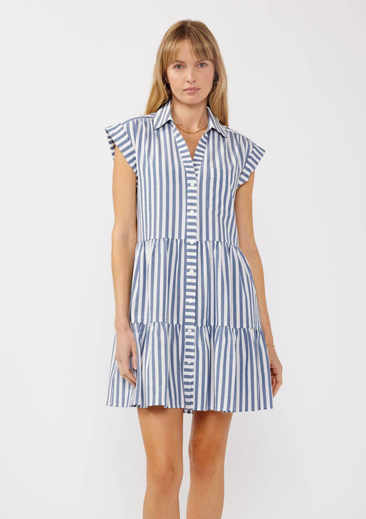 FINAL SALE- Striped Collared Button-Down Tiered Dress
