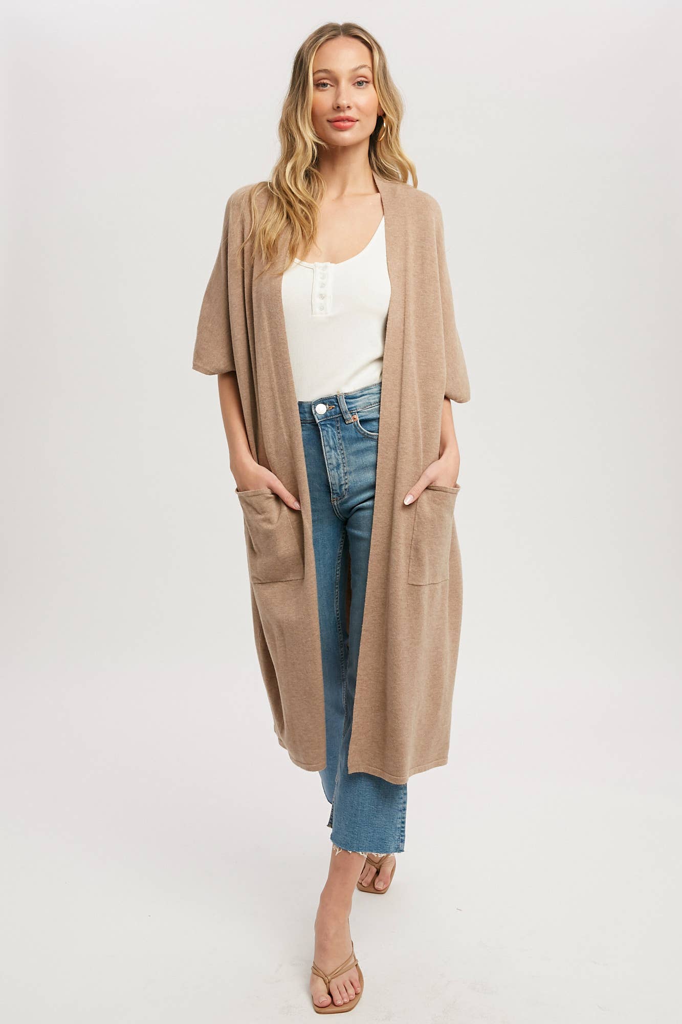 SOFT YARN OVERSIZED 3/4 SLEEVE CARDIGAN Bluivy