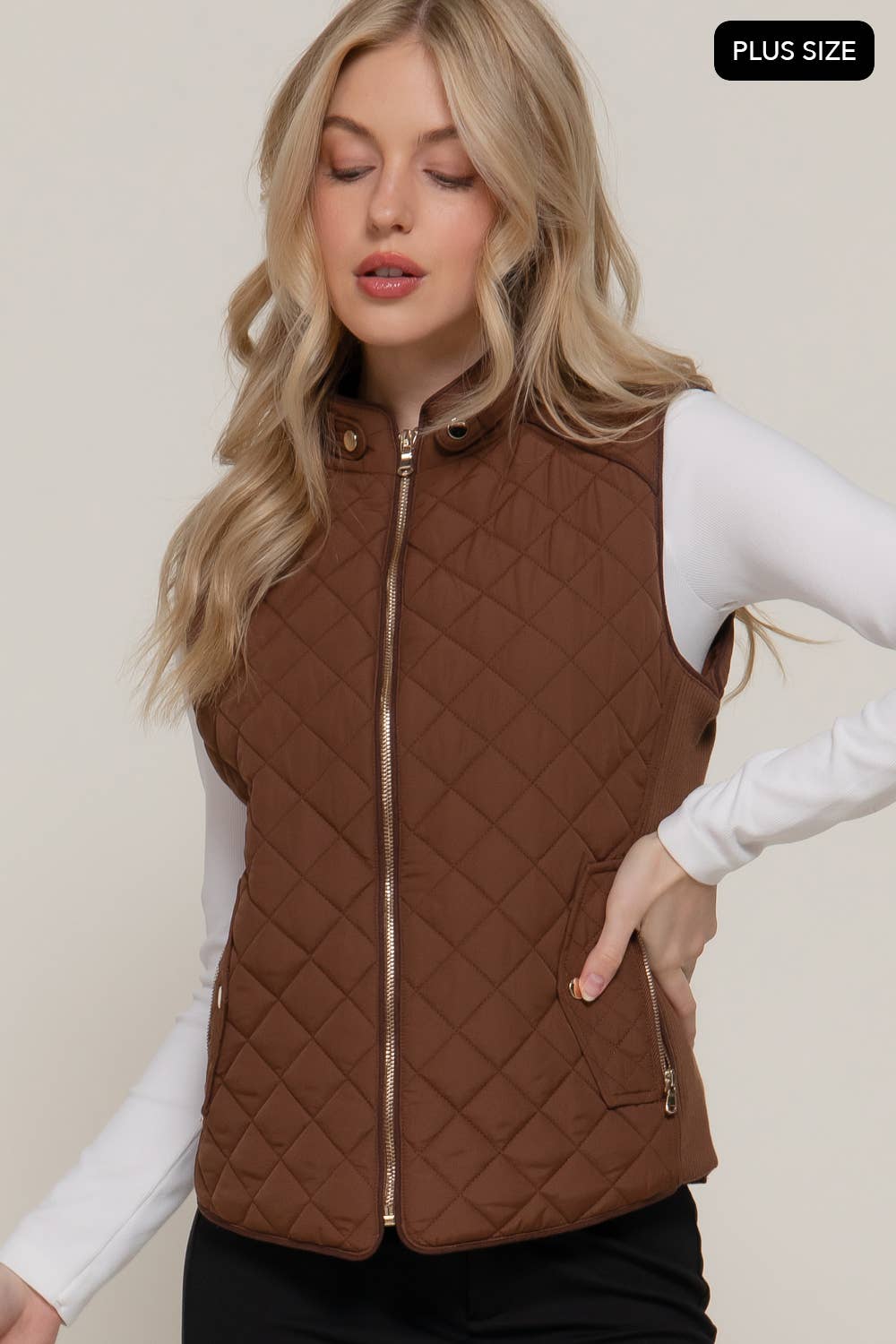 Suede Piping Quilted Padding Vest Active Basic | Active USA