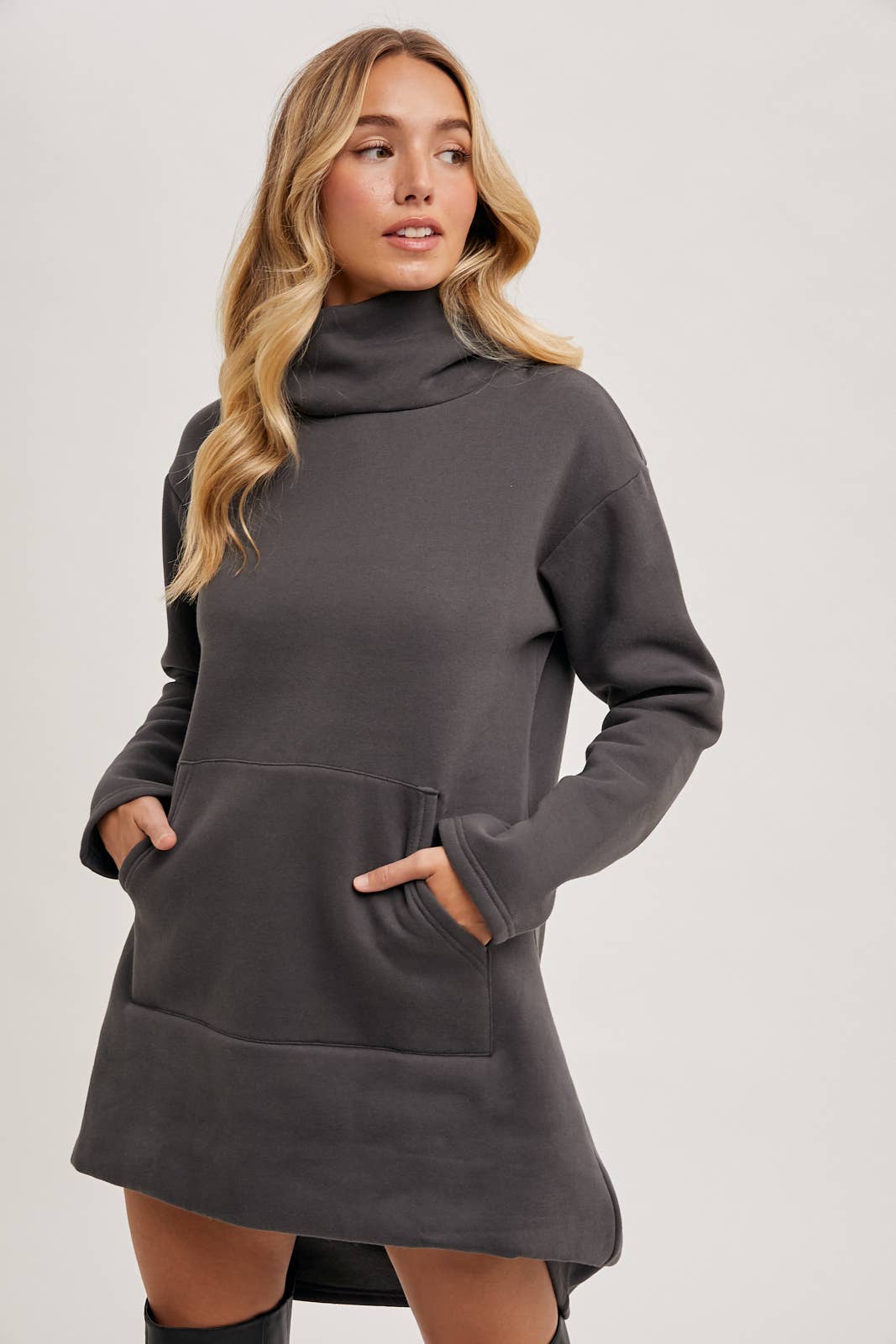 HIGH NECK HOODIE TUNIC SWEATSHIRT WITH POCKET FRONT Bluivy