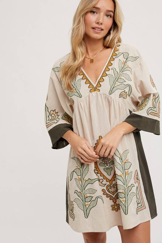 FINAL SALE-Boho Embroidered Babydoll Dress