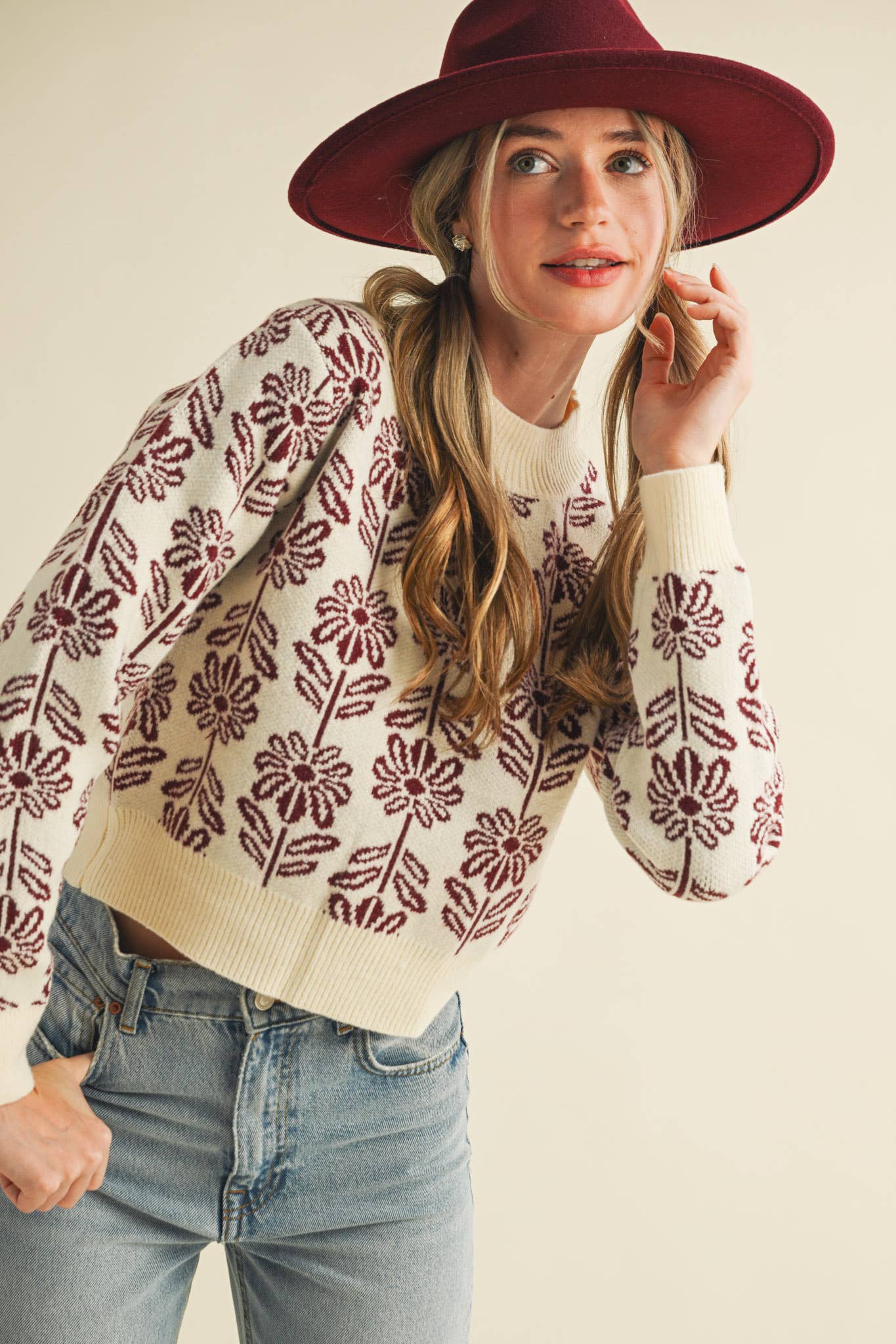 FLORAL PATTERN KNIT SWEATER MSW1336 &MERCI