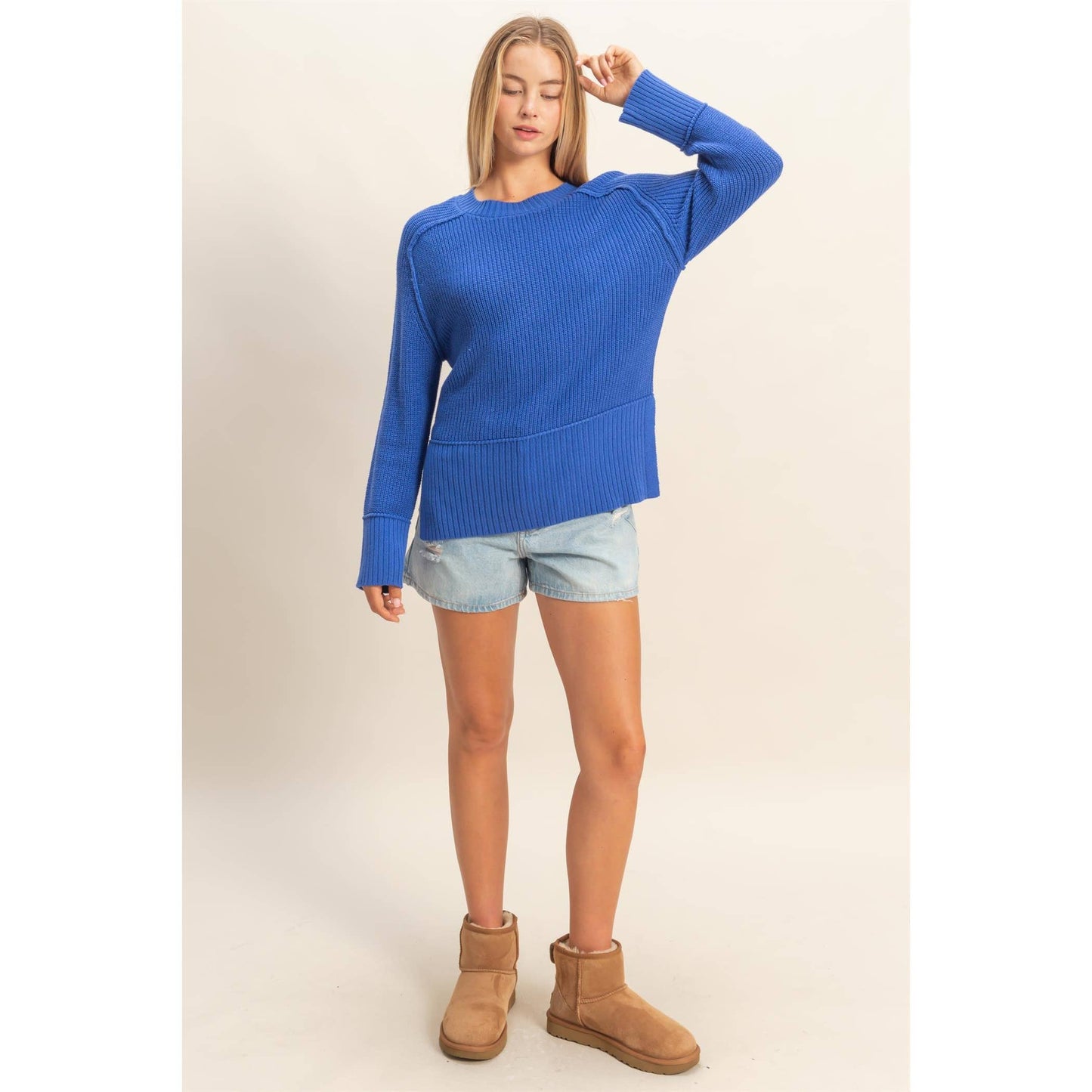Raglan Long Sleeve Side Slit Sweater HYFVE