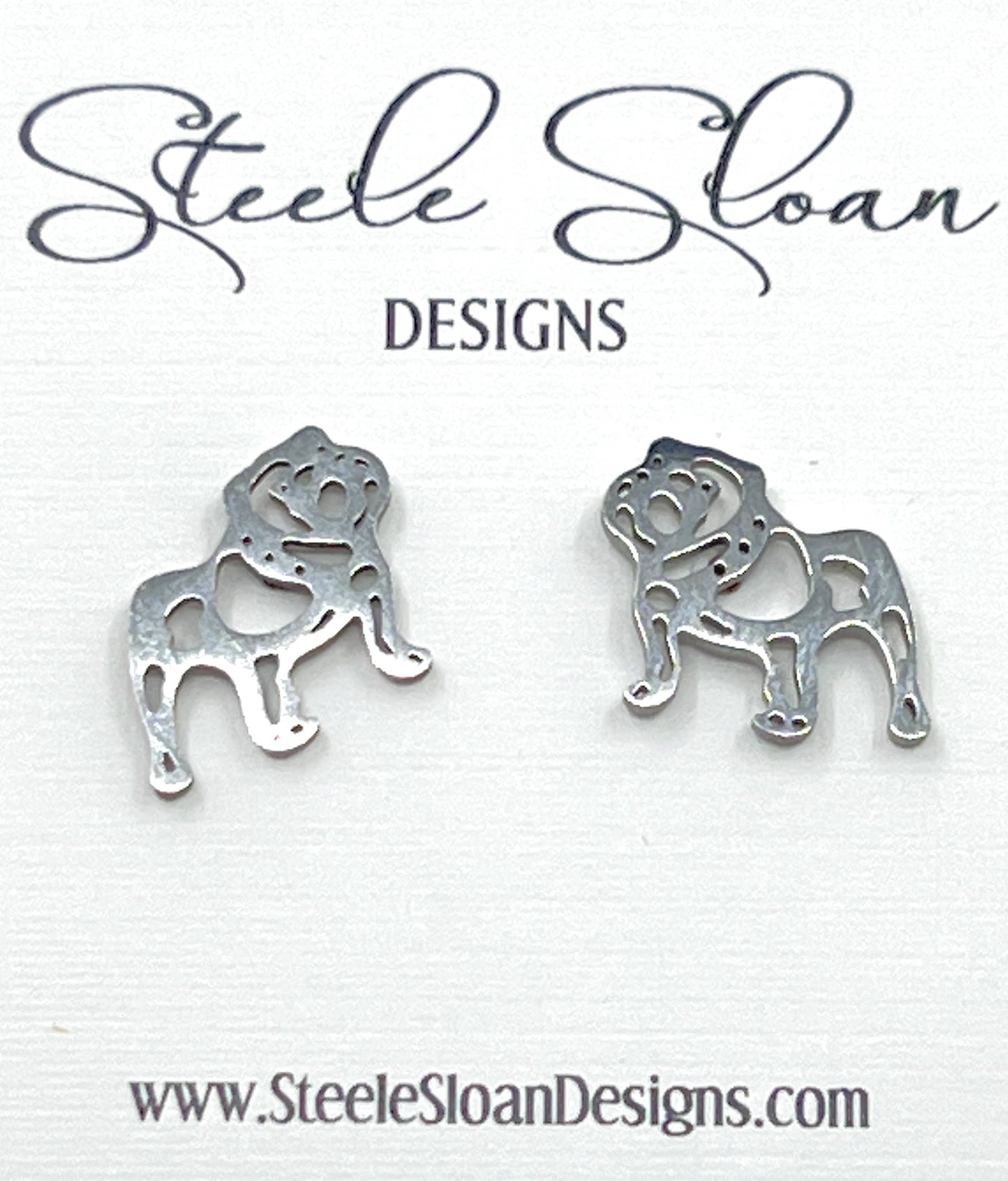 Adorable Bulldog Earrings- Gold Stainless Steel Bulldogs Steele Sloan Designs