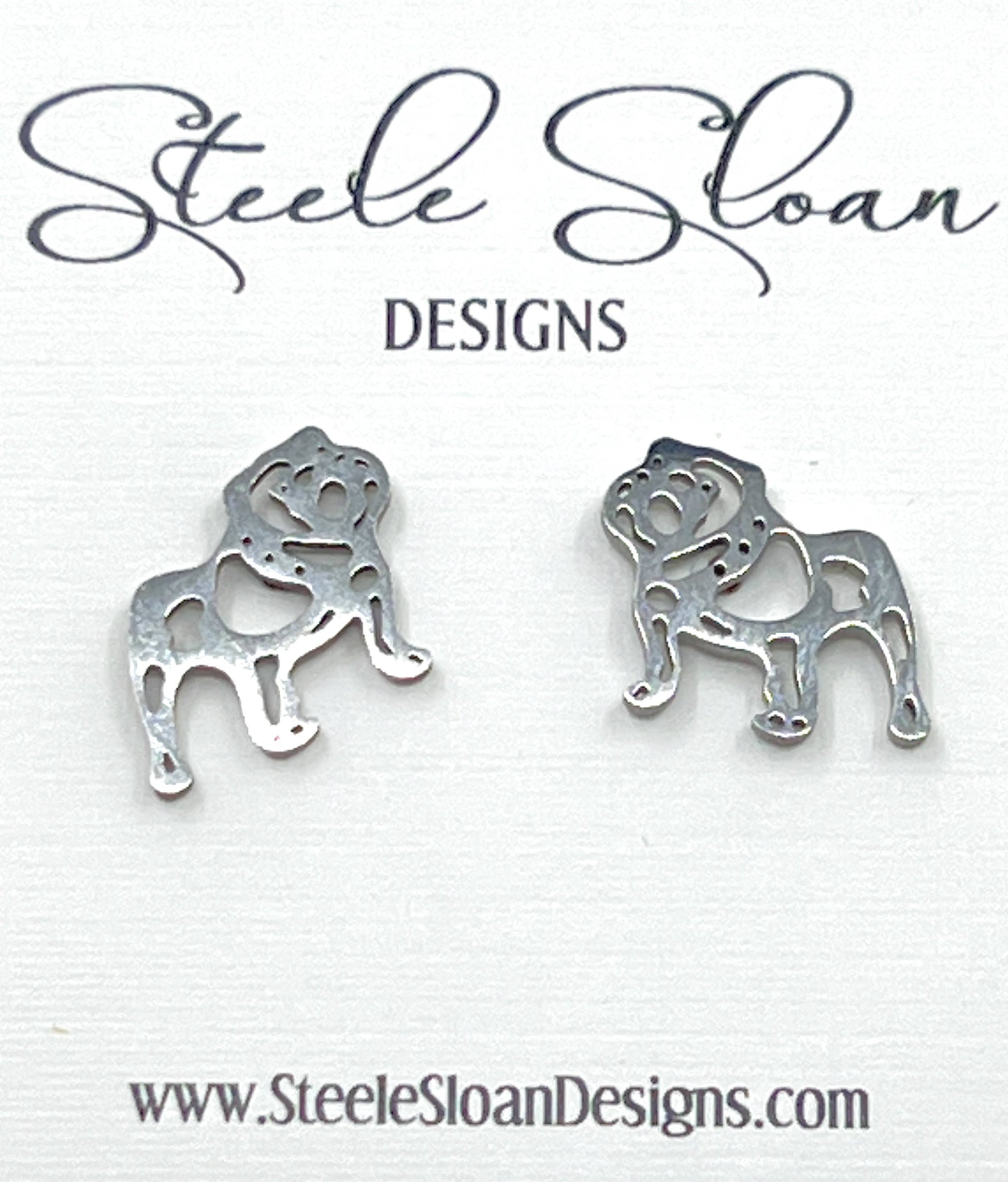 Adorable Bulldog Earrings- Gold Stainless Steel Bulldogs Steele Sloan Designs