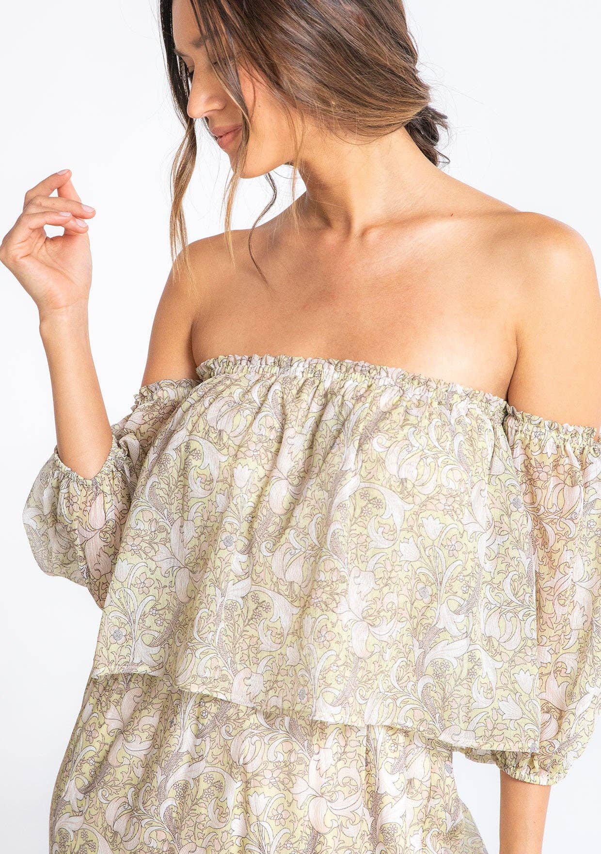 Paisley Off Shoulder Long Sleeve Maxi Dress