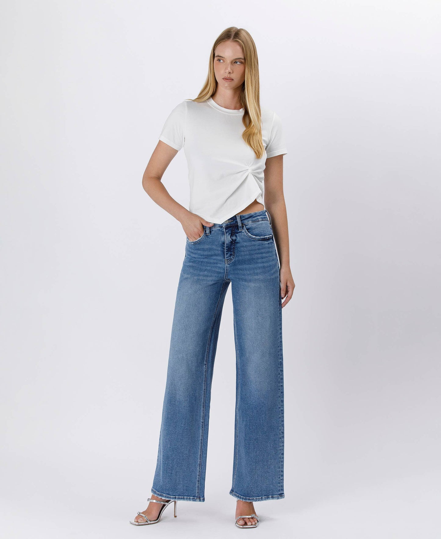 TUMMY CONTROL SUPER HIGH RISE BAGGY WIDE JEANS LV1574 Lovervet by VERVET