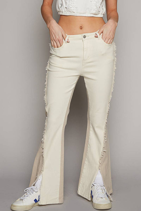 POL Stretchable frayed seam edge slit wide pants