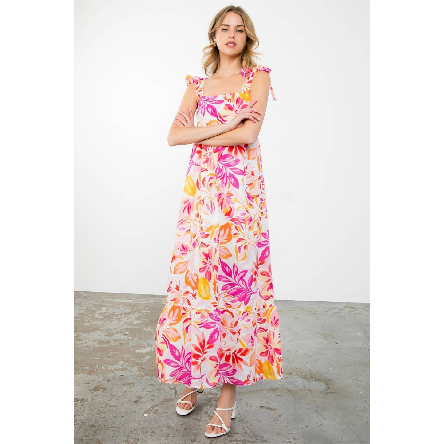 Tie Strap Floral Print Dress