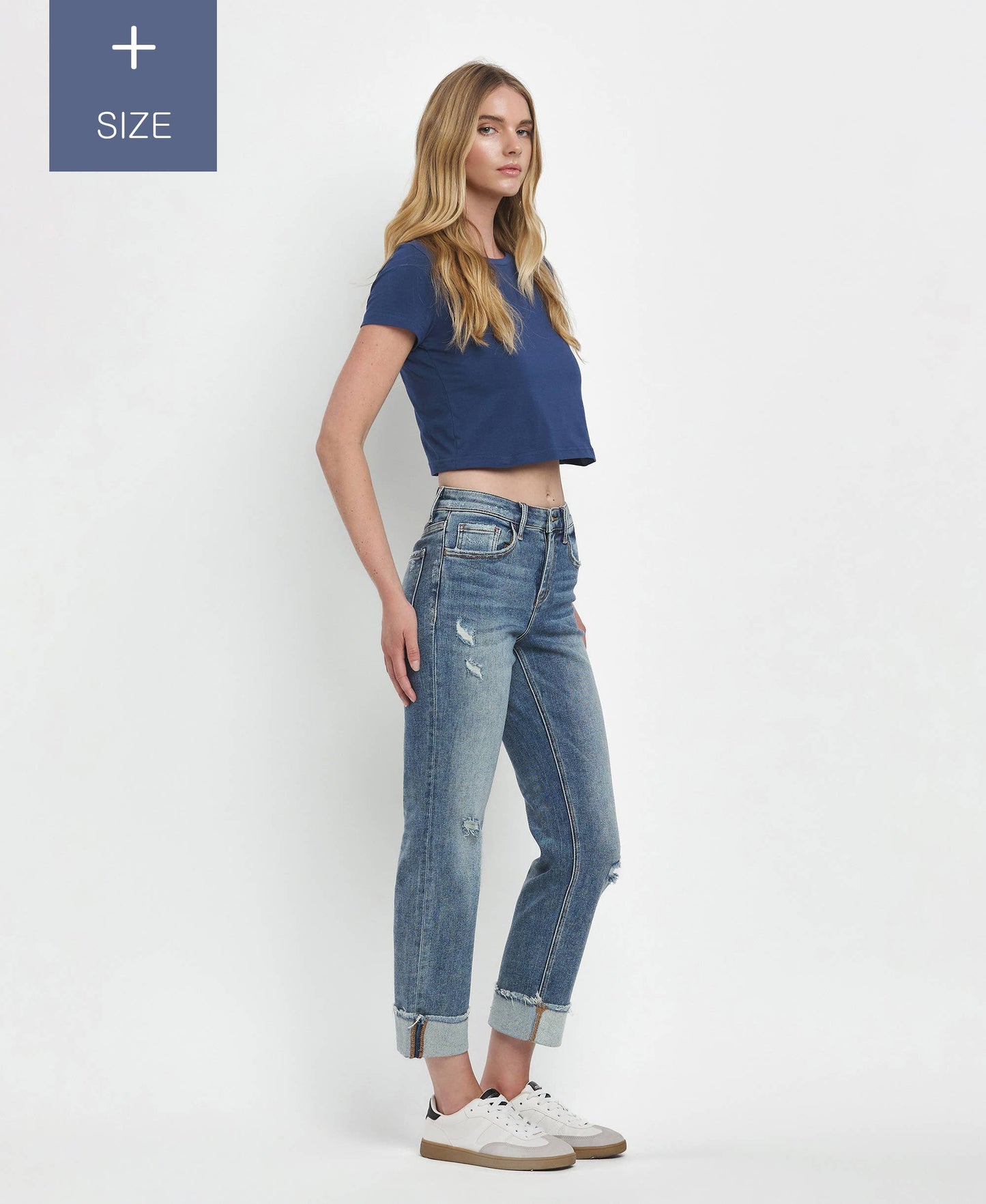 PLUS SIZE HIGH RISE CUFFED STRAIGHT JEANS LV1160-P Lovervet by VERVET