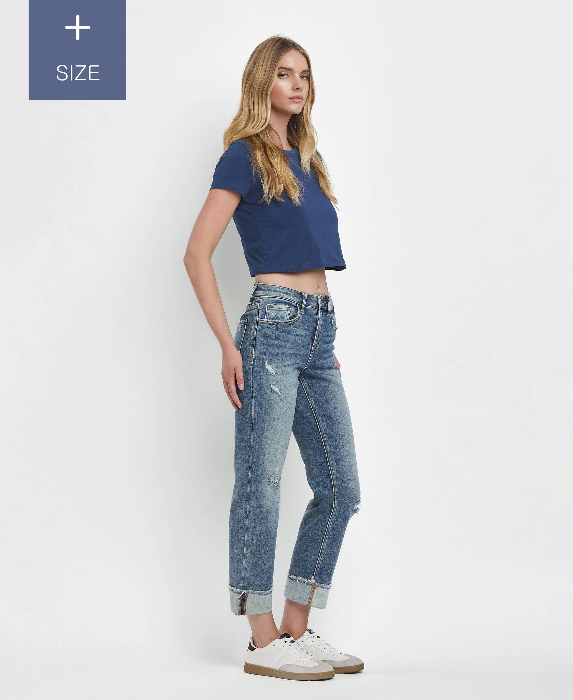 PLUS SIZE HIGH RISE CUFFED STRAIGHT JEANS LV1160-P Lovervet by VERVET