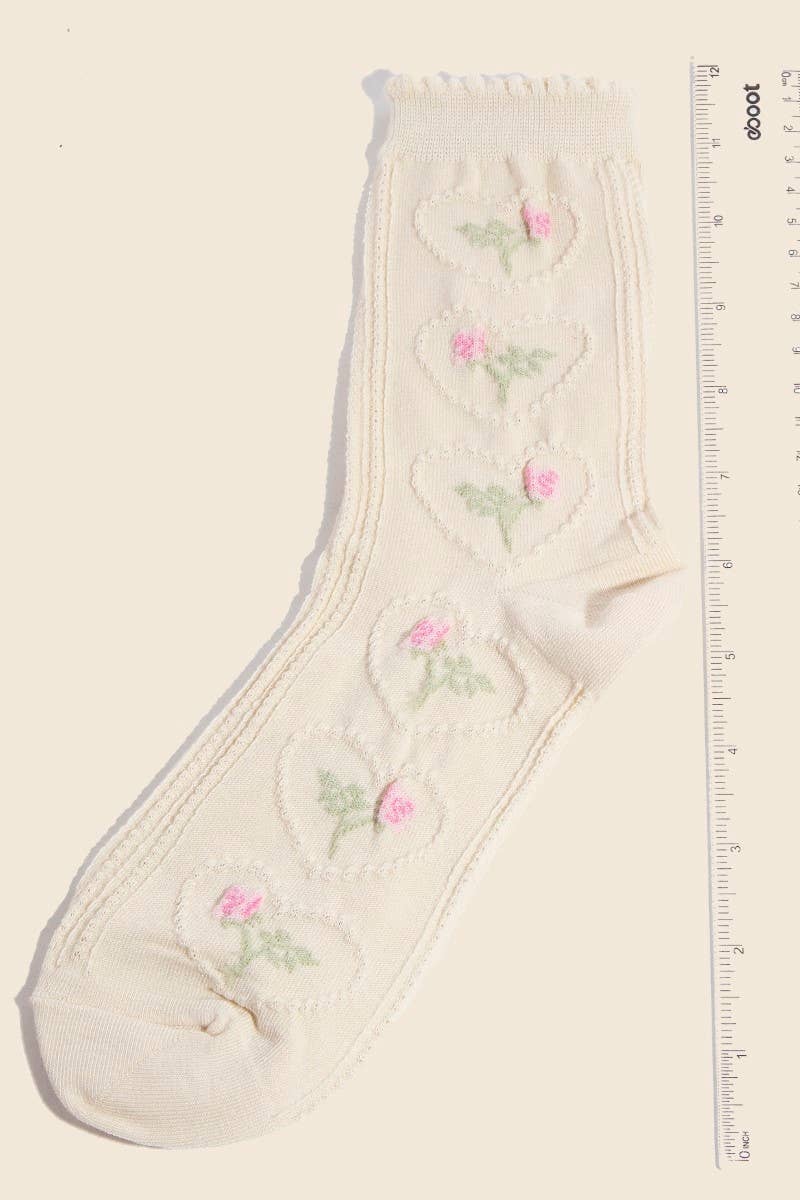 Beige Heart Halo Flower Embroidered Socks Anarchy Street