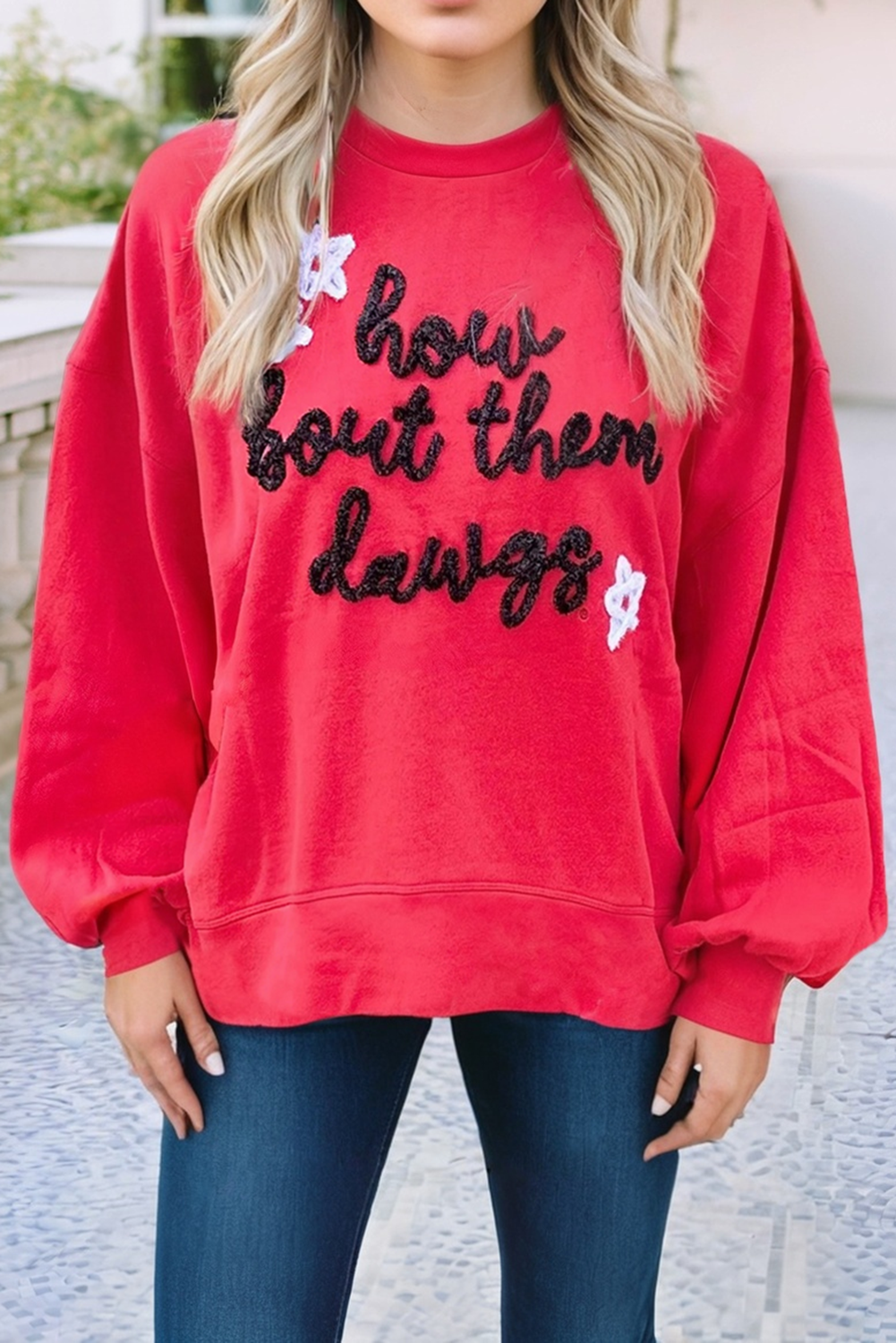 LDC How Bout Them Dawgs Embroidered Script Sweatshirt Little Daisy Closet