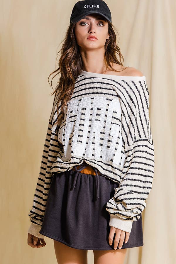T1770-2B  'GEORGIA' Graphic Textured Stripe Sweatshirt Top BUCKETLIST