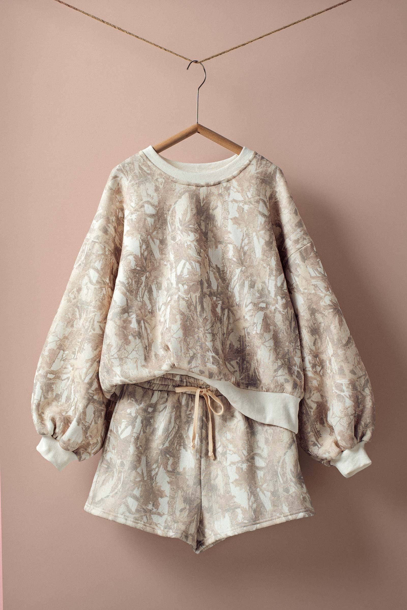 Relaxed Leaf Print Lounge Sweatshirt Set Urban Daizy