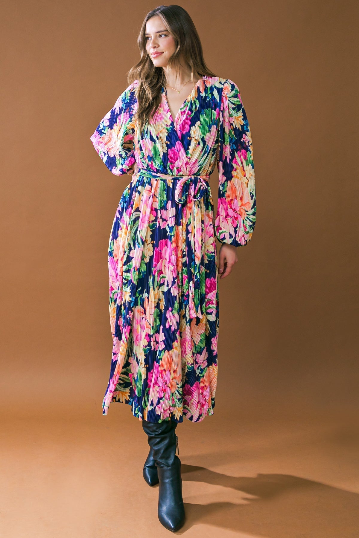 BREATHTAKING MOMENT WOVEN PLISSE MIDI DRESS Flying Tomato