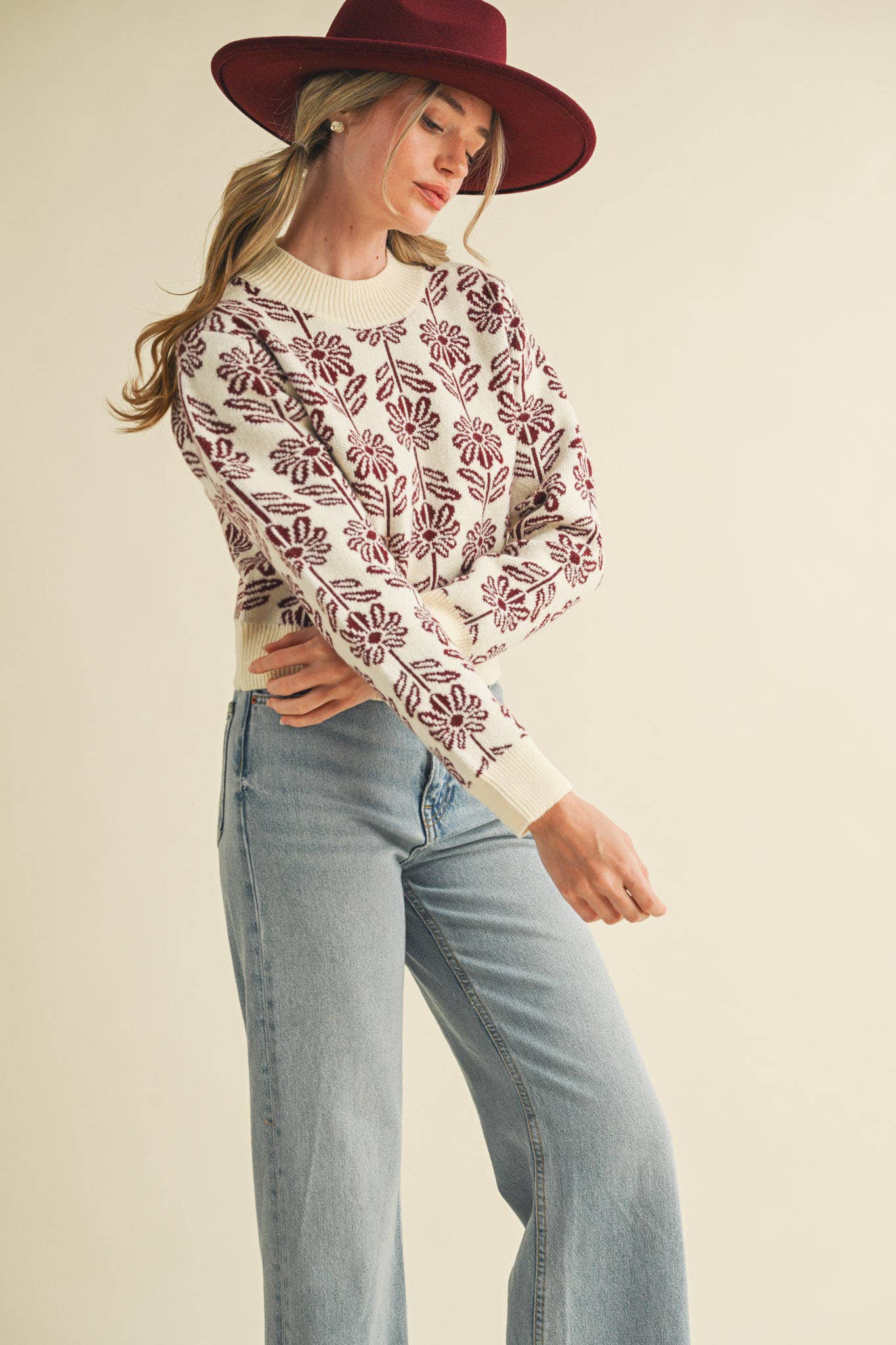 FLORAL PATTERN KNIT SWEATER - 926 West