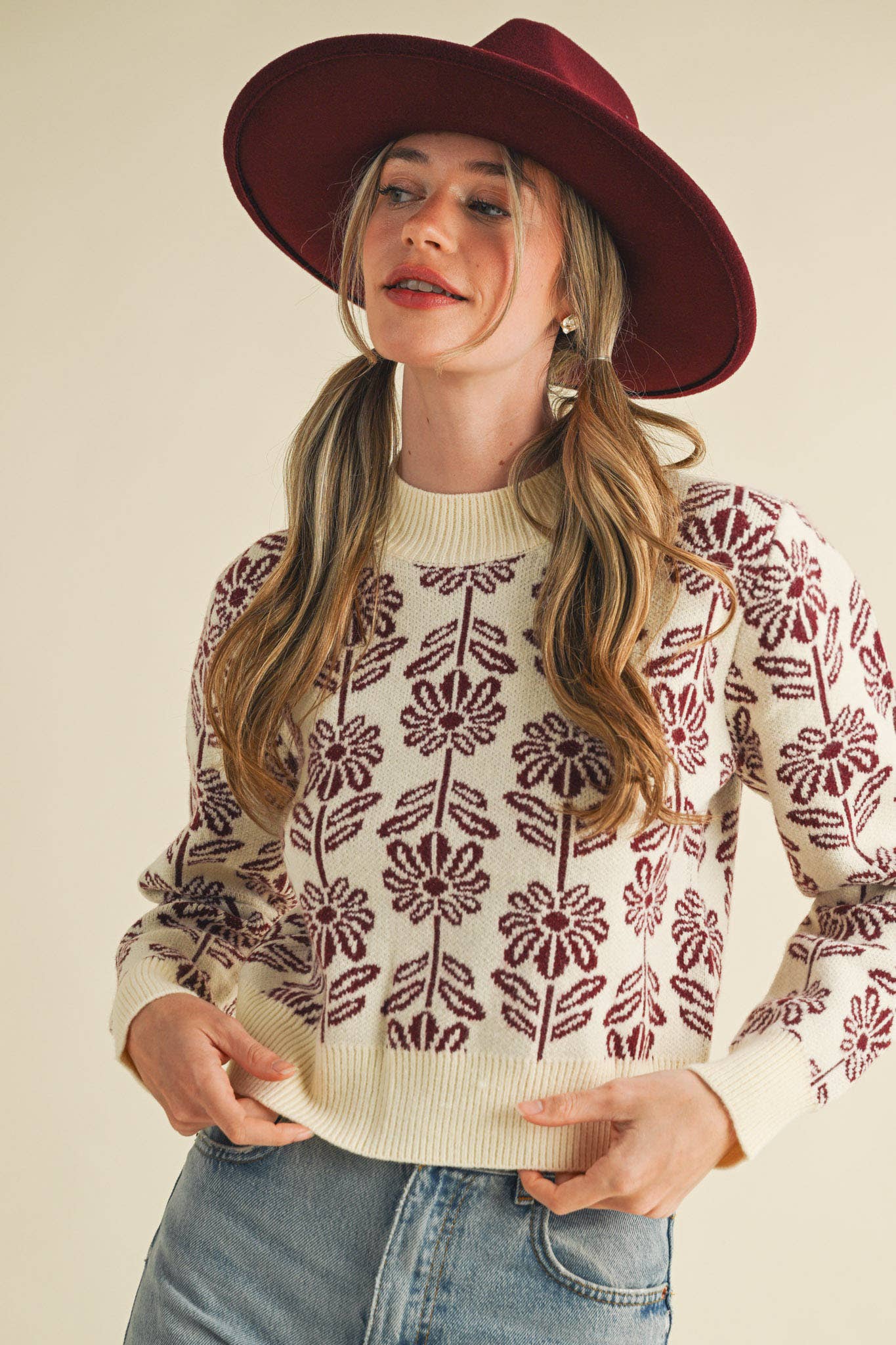 FLORAL PATTERN KNIT SWEATER - 926 West