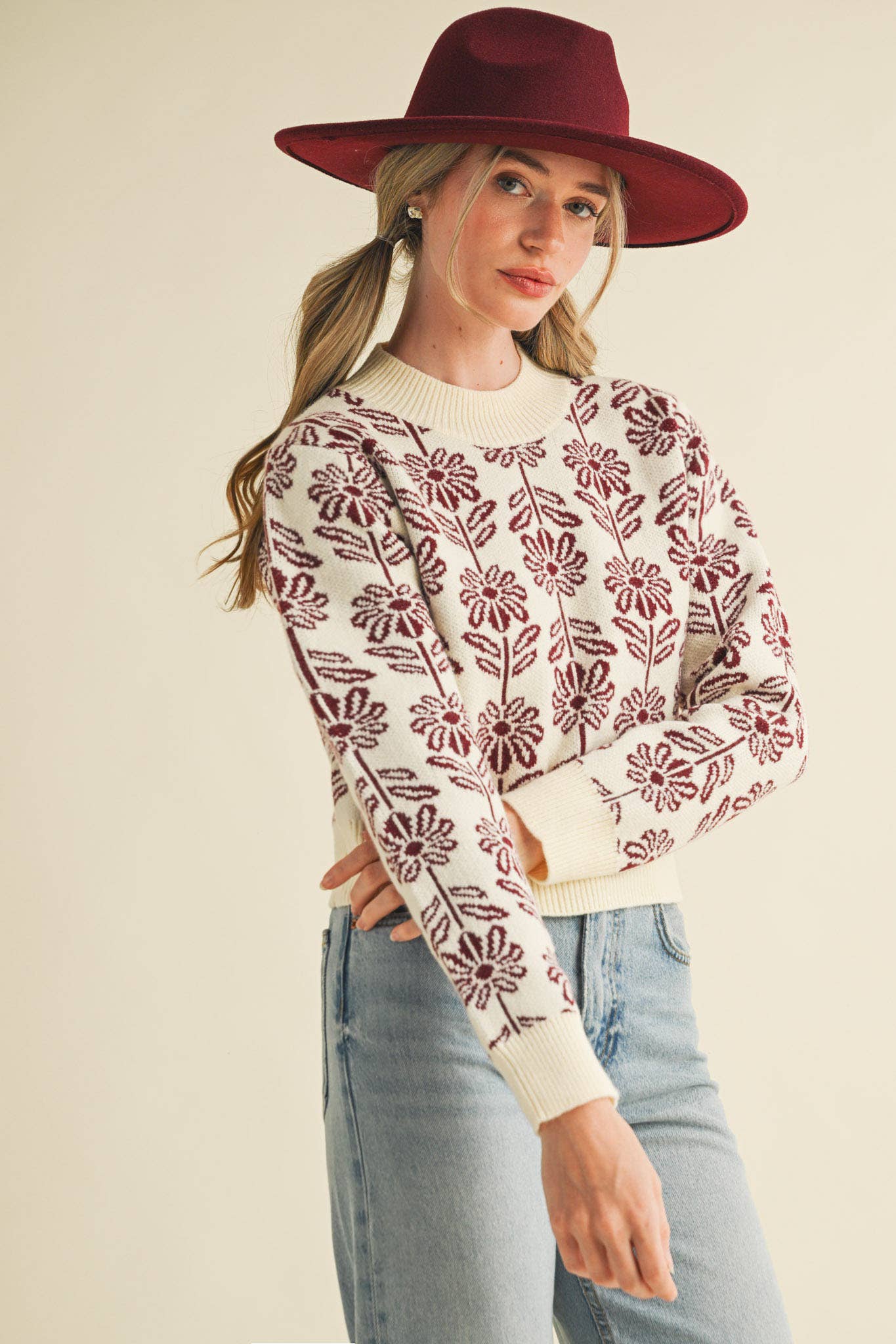 FLORAL PATTERN KNIT SWEATER - 926 West