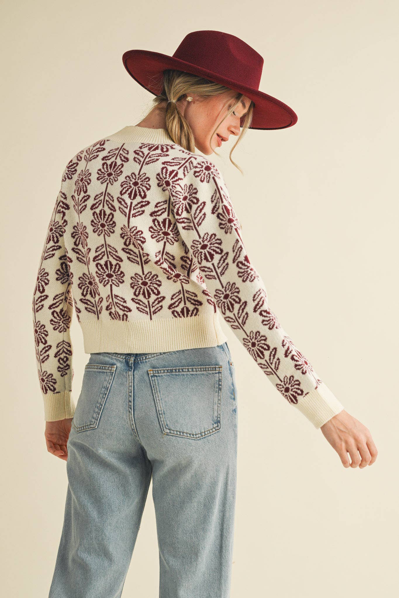 FLORAL PATTERN KNIT SWEATER - 926 West